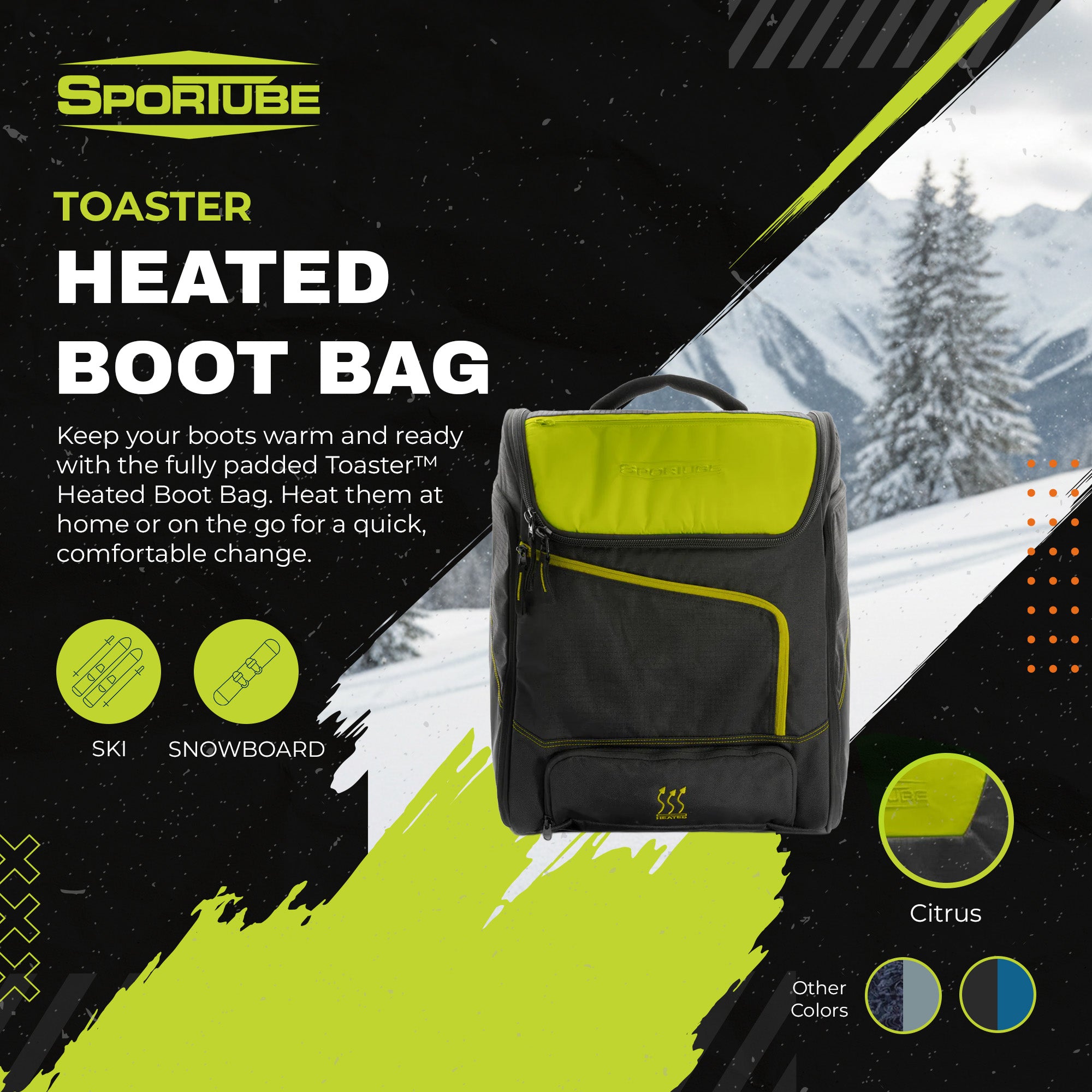 Sportube Toaster Heated Boot Bag with 3 Temperature Settings and Large Interior