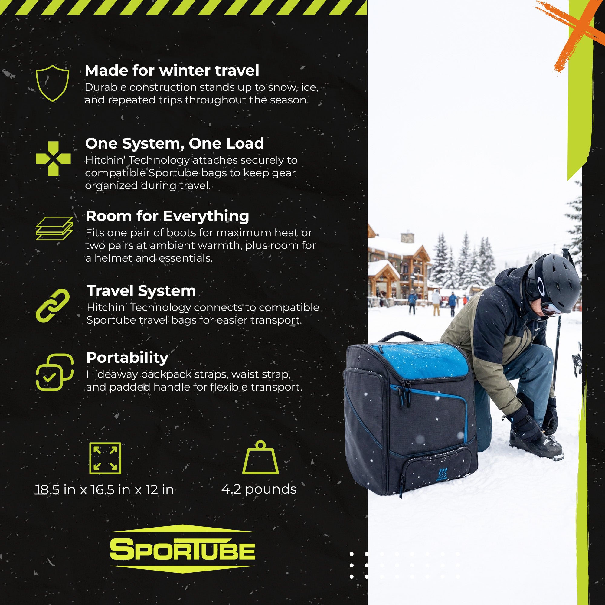 Sportube Toaster Heated Boot Bag with 3 Temperature Settings and Large Interior