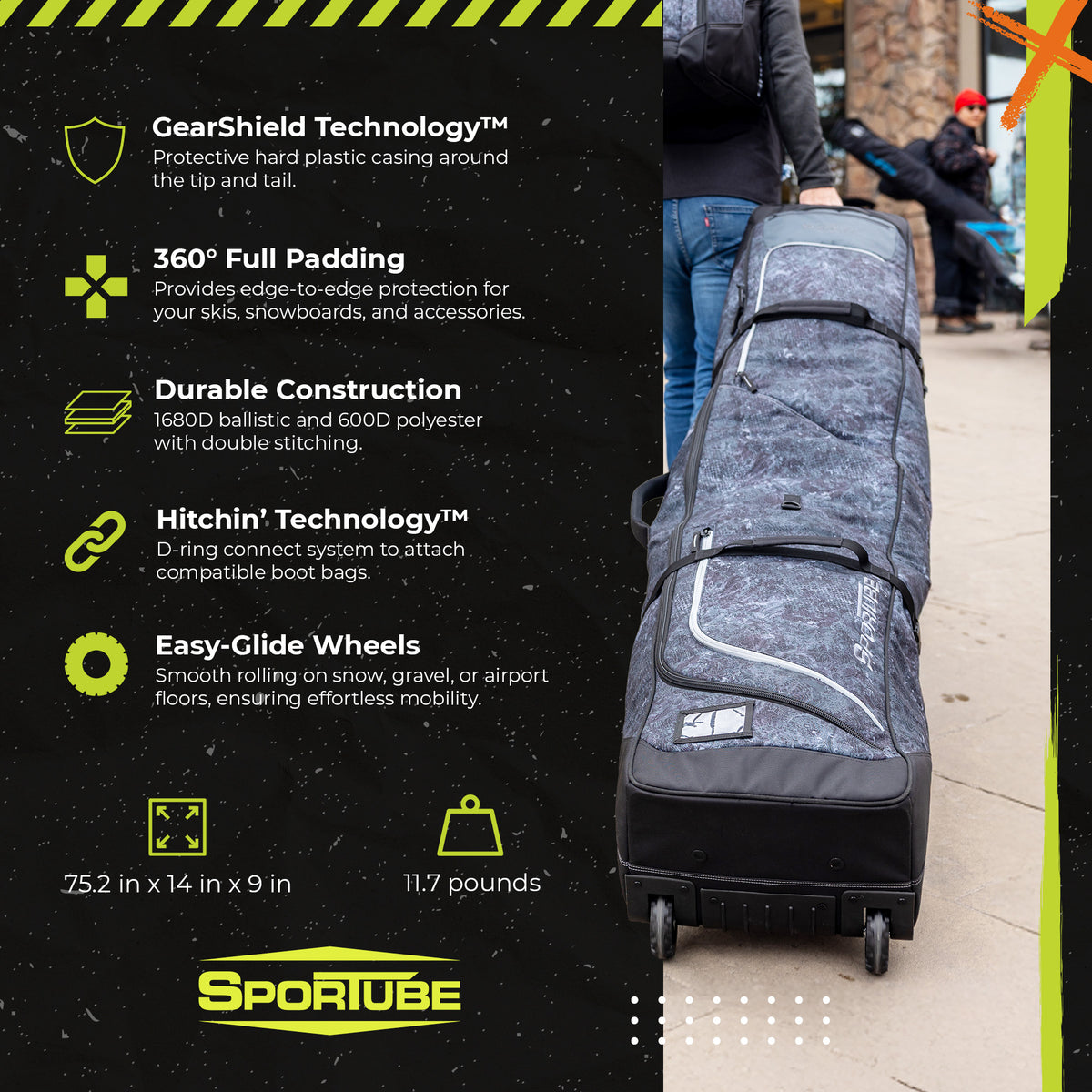 Sportube Prospector Ski Snowboard Bag w Wheels and Removable Dividers (Open Box) - VMInnovations