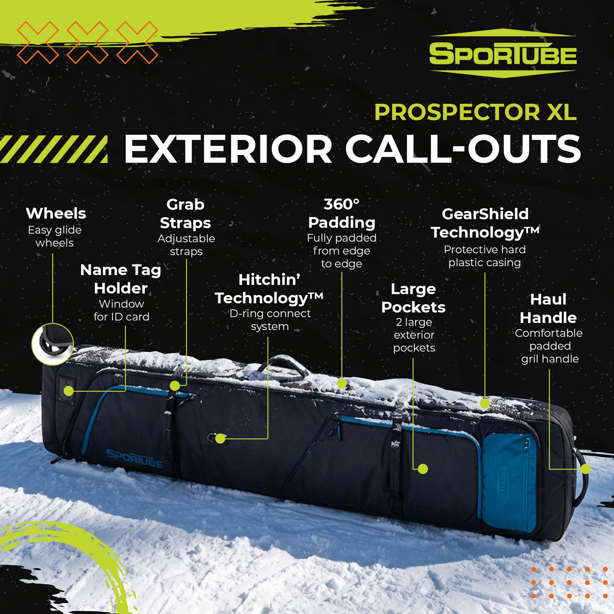 Sportube Ski Shield Roller Bag with Wheels and Quick-Access Exterior Pockets - VMInnovations