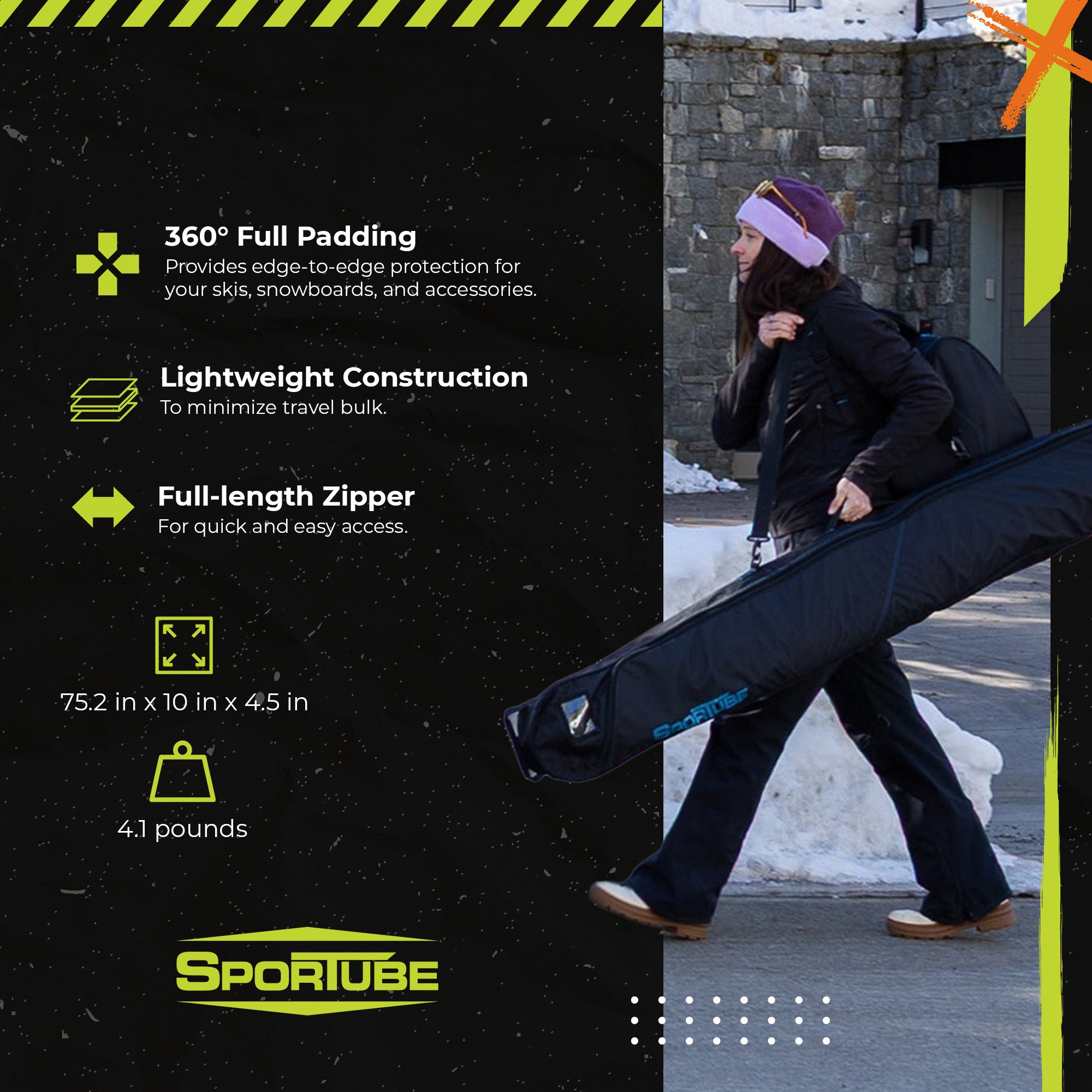 Sportube Traveler Lightweight Fully Padded Single Pair Ski Bag (Open Box) - VMInnovations