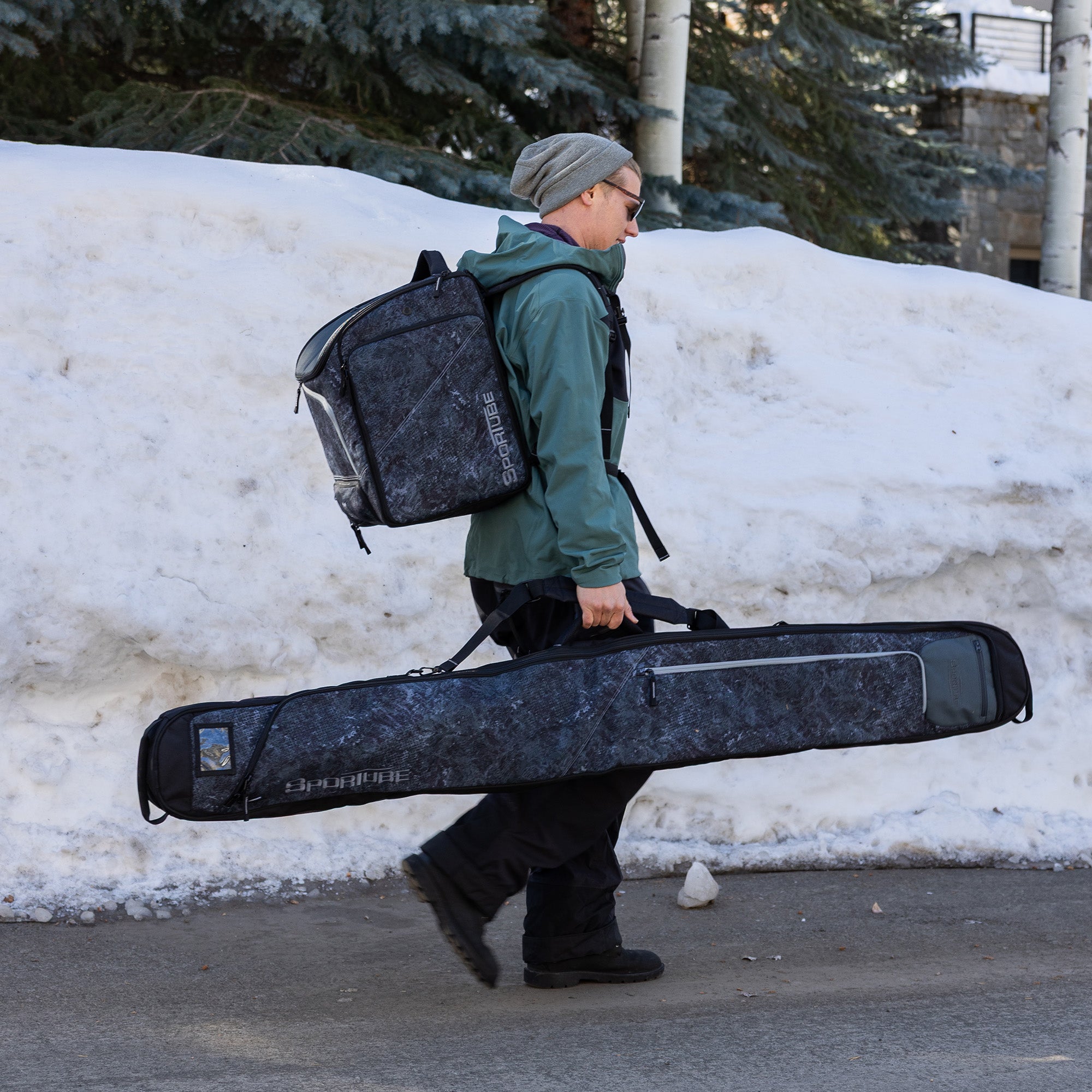 Sportube Traveler Lightweight Fully Padded Single Pair Ski Bag w/ Storage Pocket - VMInnovations