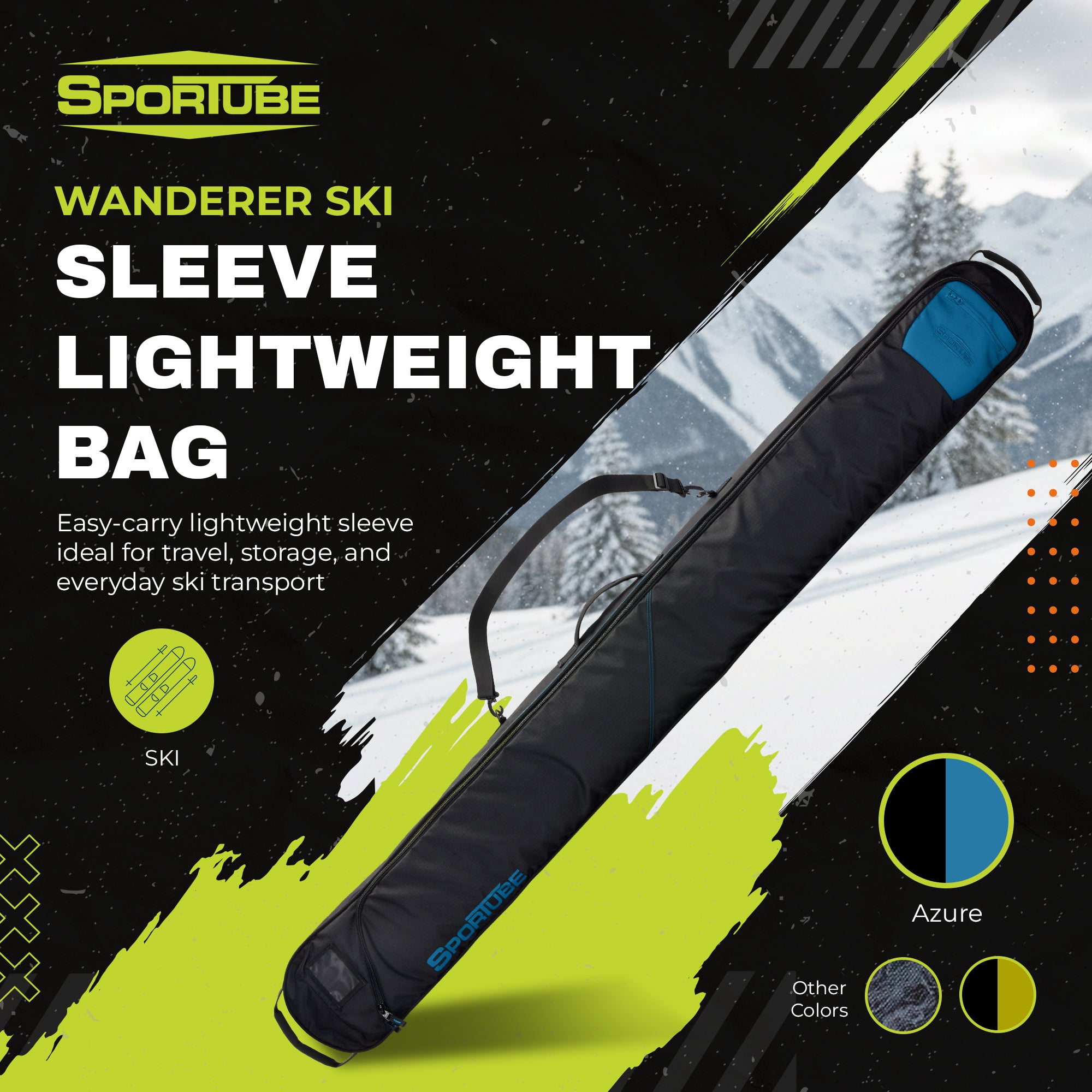 Sportube Wanderer Ski Sleeve Lightweight Bag with Full-Length Zipper Compartment - VMInnovations