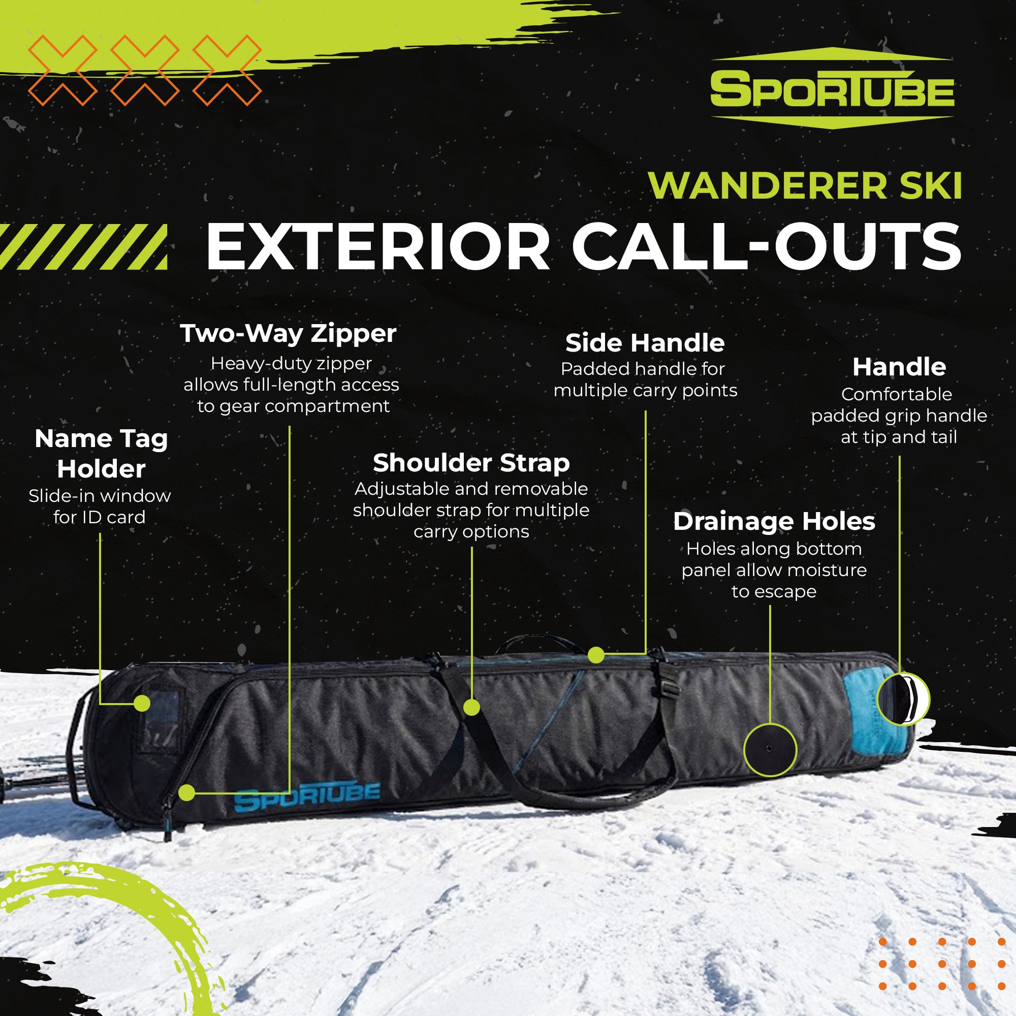 Sportube Wanderer Ski Sleeve Lightweight Bag with Full-Length Zipper Compartment - VMInnovations