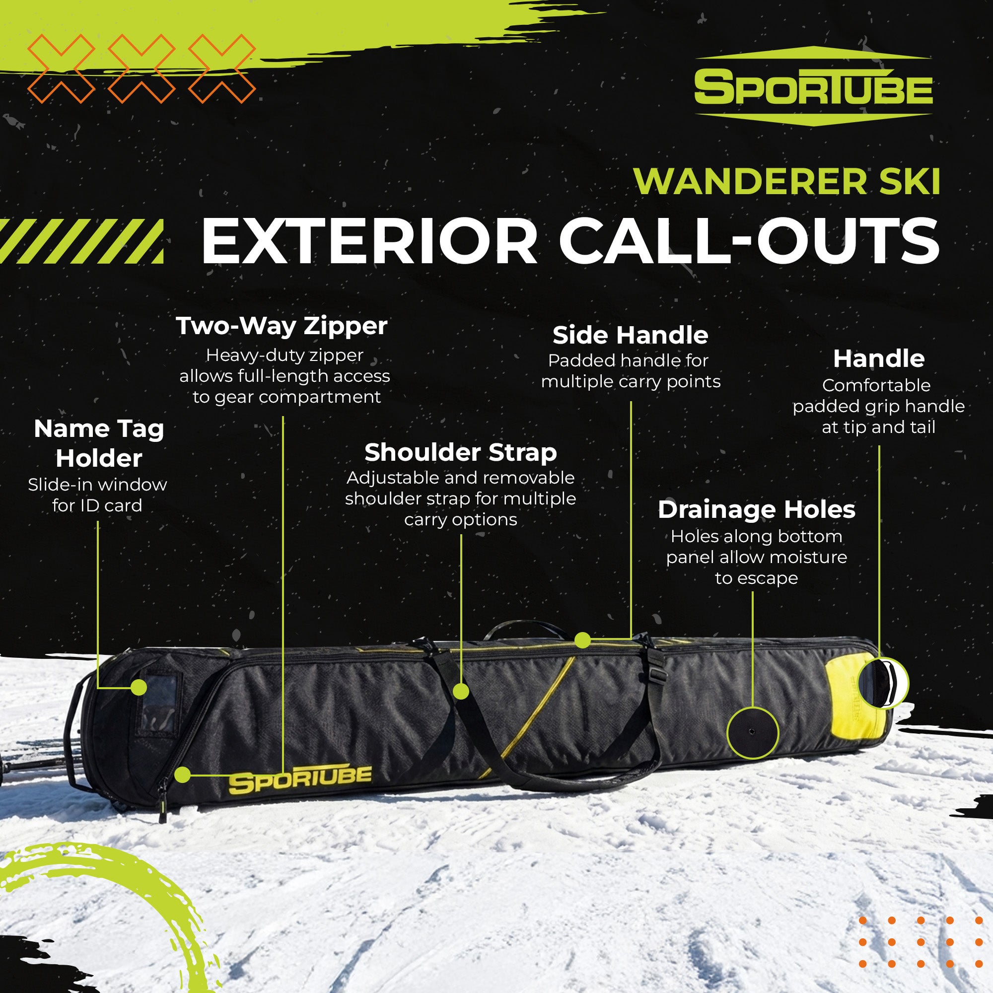 Sportube Wanderer Ski Sleeve Lightweight Bag with Full-Length Zipper Compartment - VMInnovations