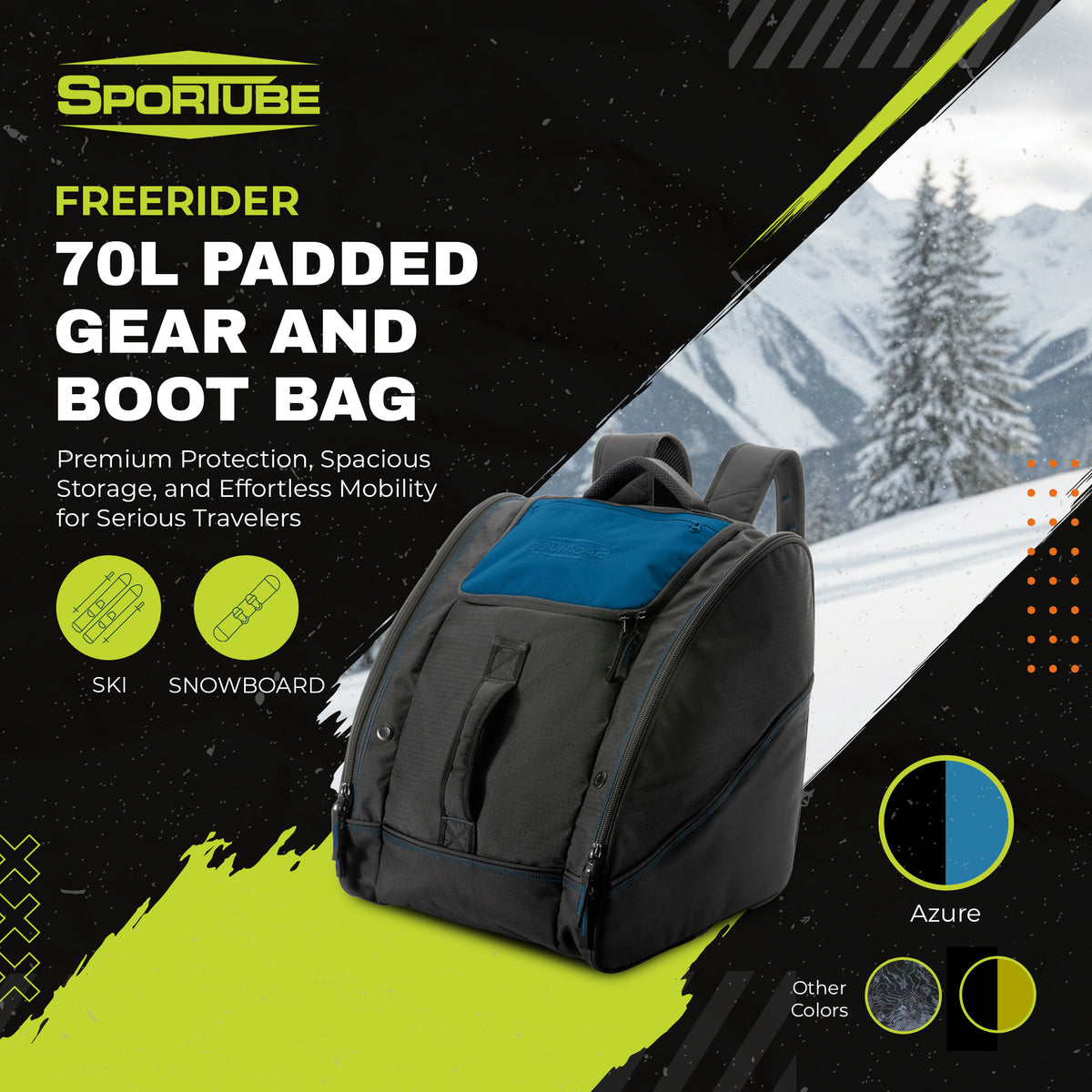 Sportube Freerider Padded Gear and Boot Bag with Extra-Large Central Compartment