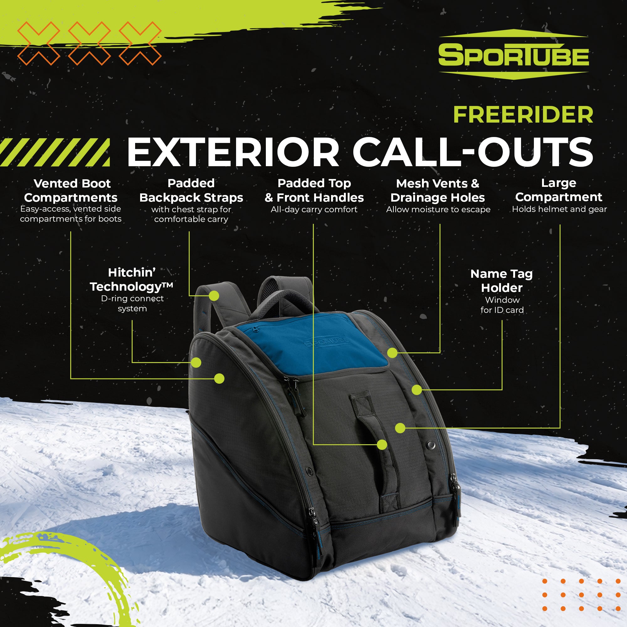 Sportube Freerider Padded Gear and Boot Bag with Extra-Large Central Compartment