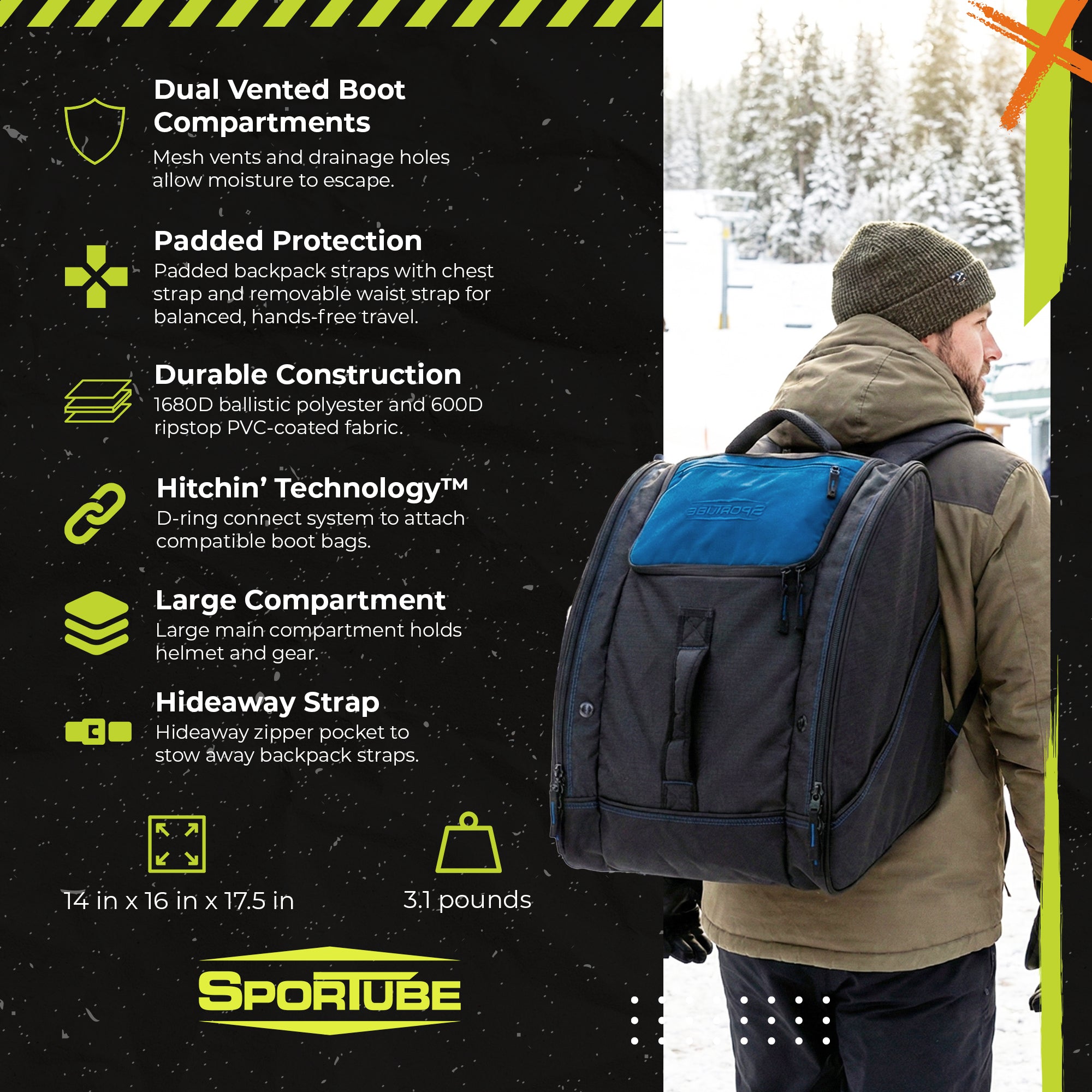 Sportube Freerider Padded Gear and Boot Bag with Extra-Large Central Compartment