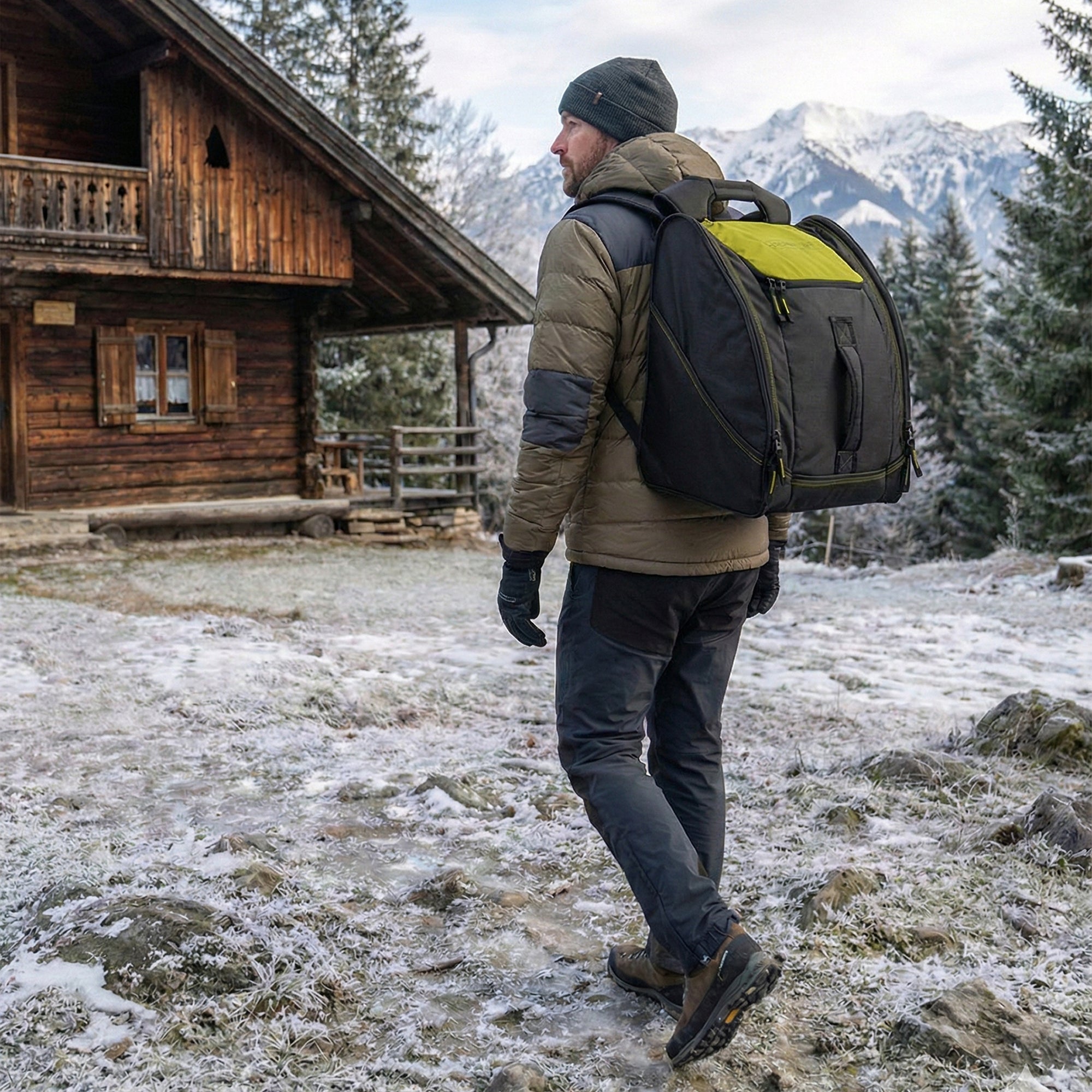 Sportube Traveler Boot Bag, 45L Ski & Snowboard Gear Backpack for Travel, Citrus - VMInnovations