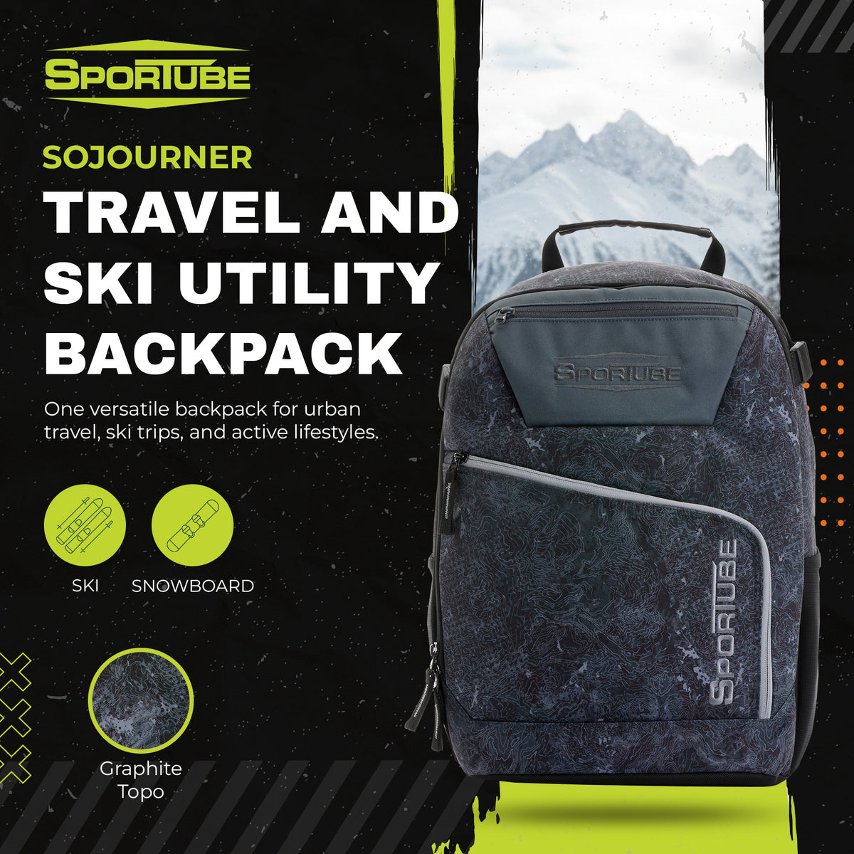 Sportube Sojourner Travel Backpack, 30L Durable Gear Bag for Ski & Adventure - VMInnovations