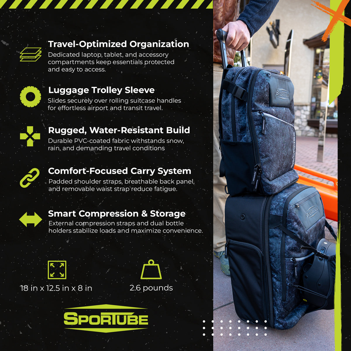 Sportube Sojourner Travel Backpack, 30L Durable Gear Bag for Ski & Adventure - VMInnovations
