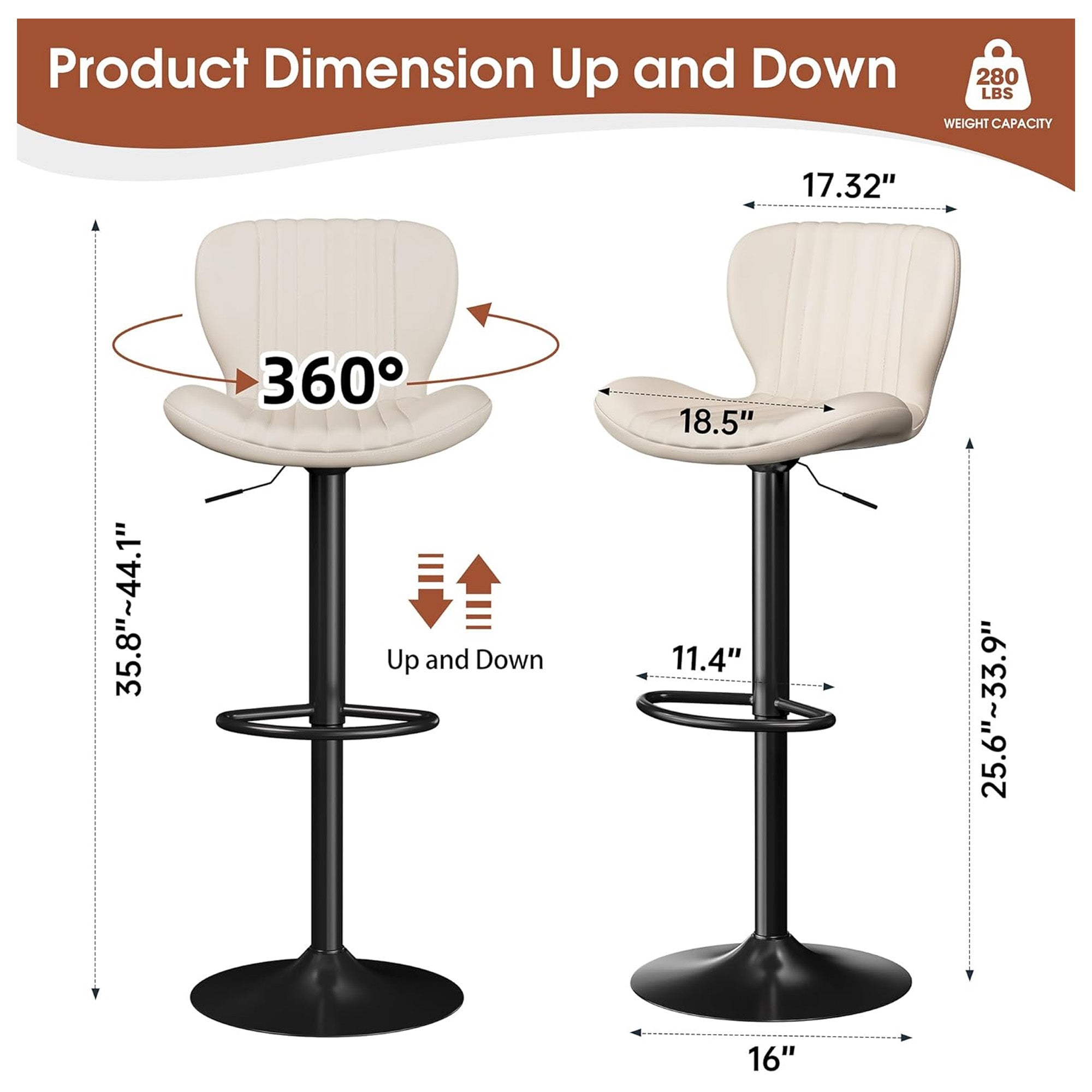 JAMFLY Bar Stools, Leather Adjustable Counter Height Chairs, Set of 2 (Open Box) - VMInnovations