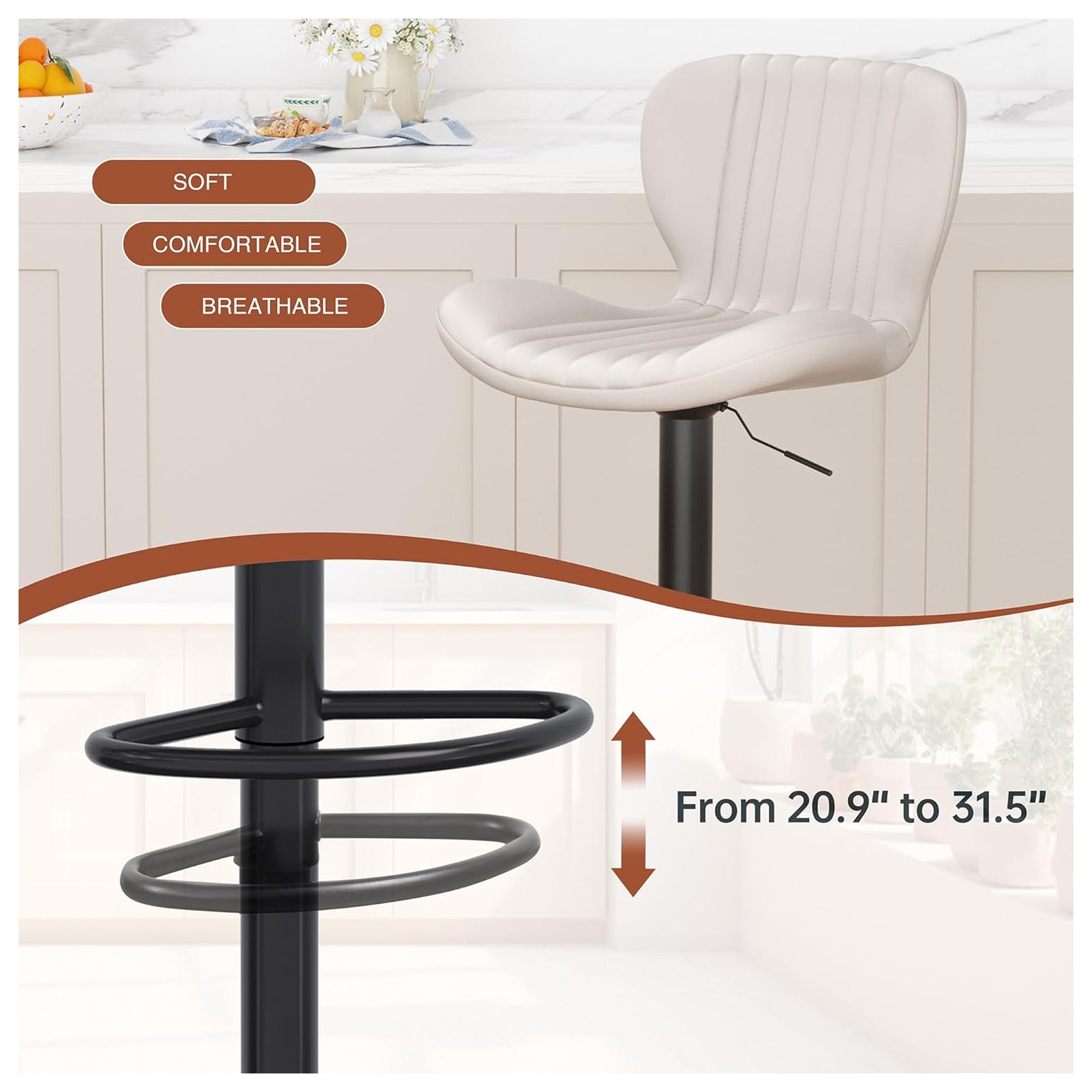 JAMFLY Bar Stools, Leather Adjustable Counter Height Chairs, 2pc , Beige(Used) - VMInnovations