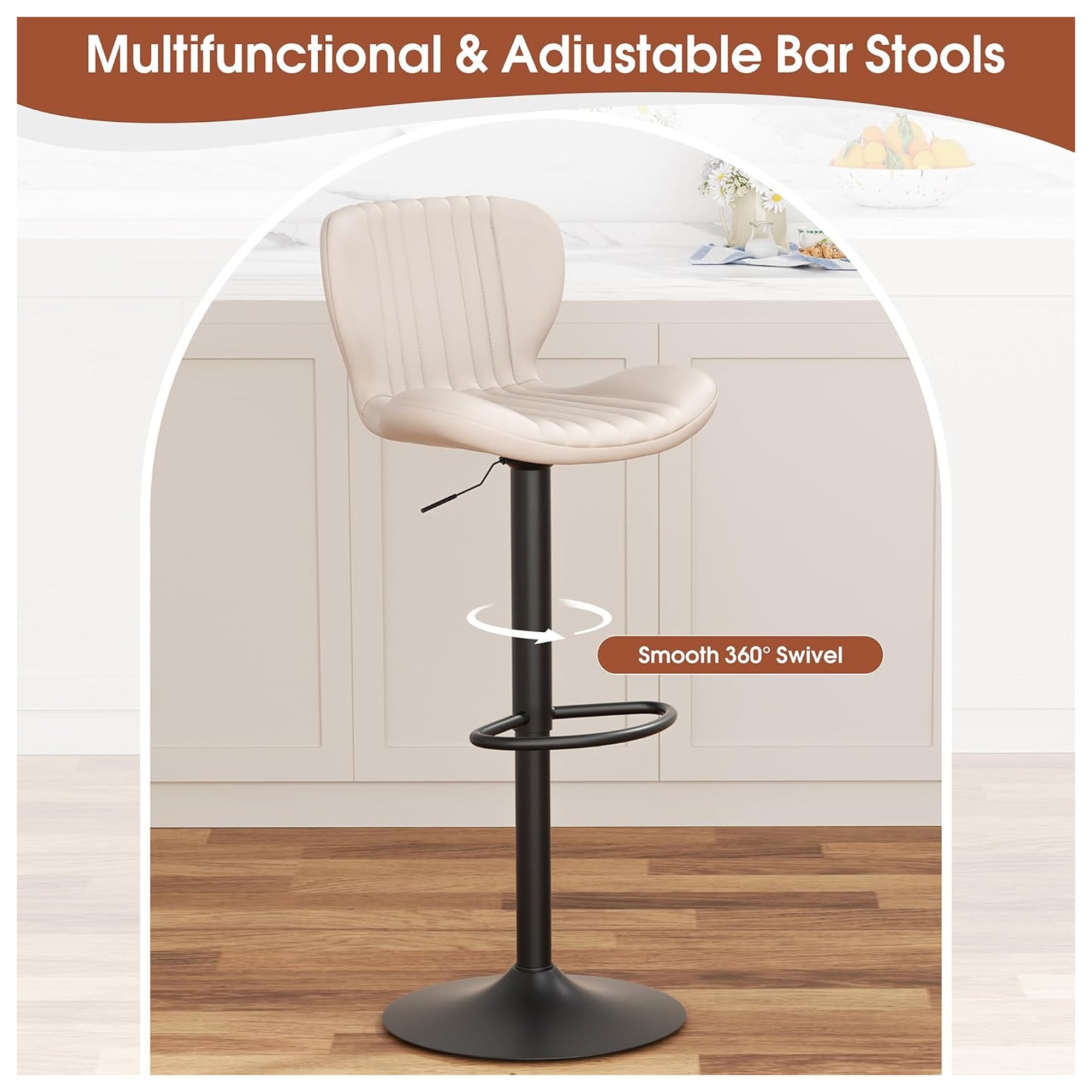 JAMFLY Bar Stools, Leather Adjustable Counter Height Chairs, Set of 2 (Open Box) - VMInnovations