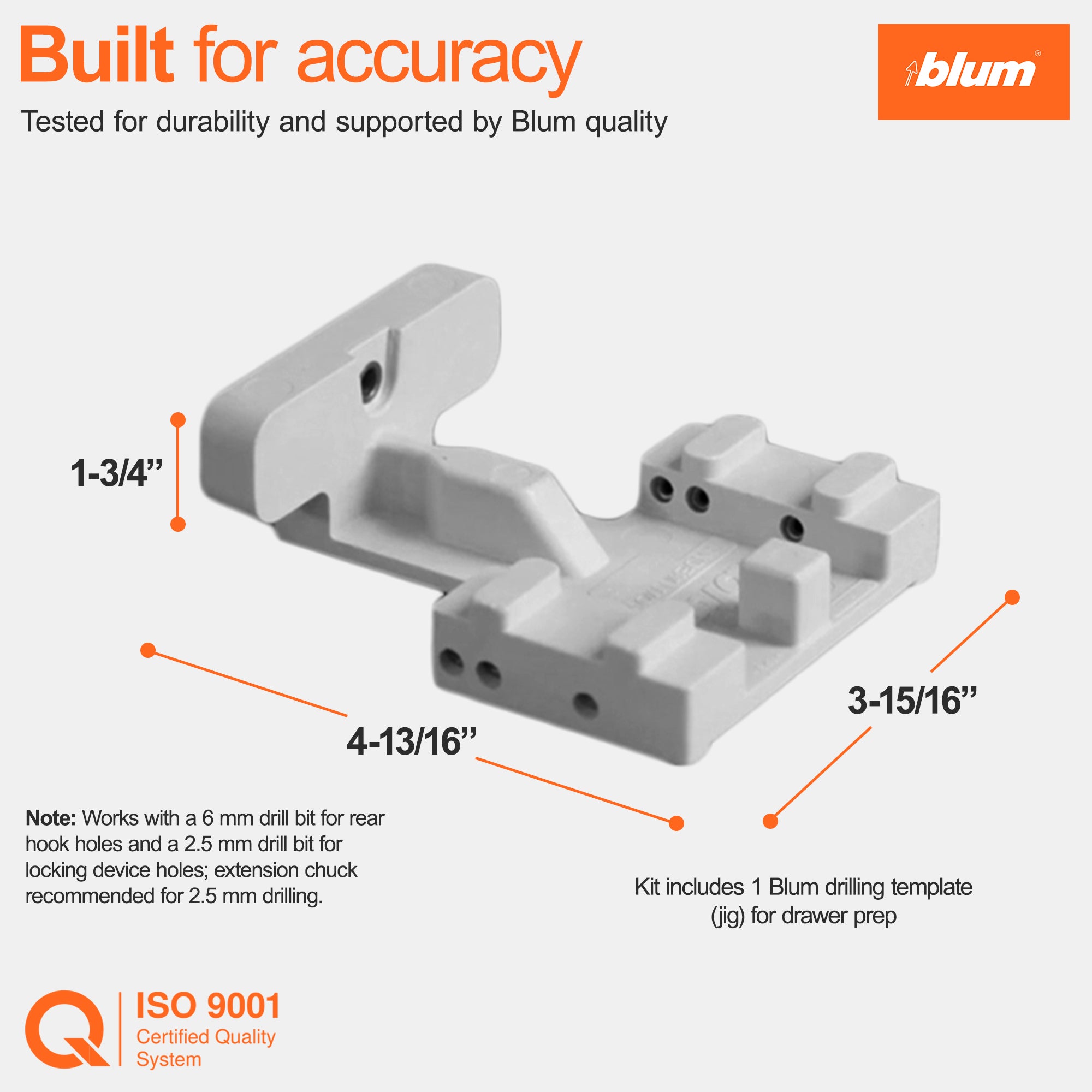 Blum Concealed Runner Drilling Template (Jig), Assembly Aid for Drawer Preparation with TANDEM plus BLUMOTION Undermount Runners, Light Gray