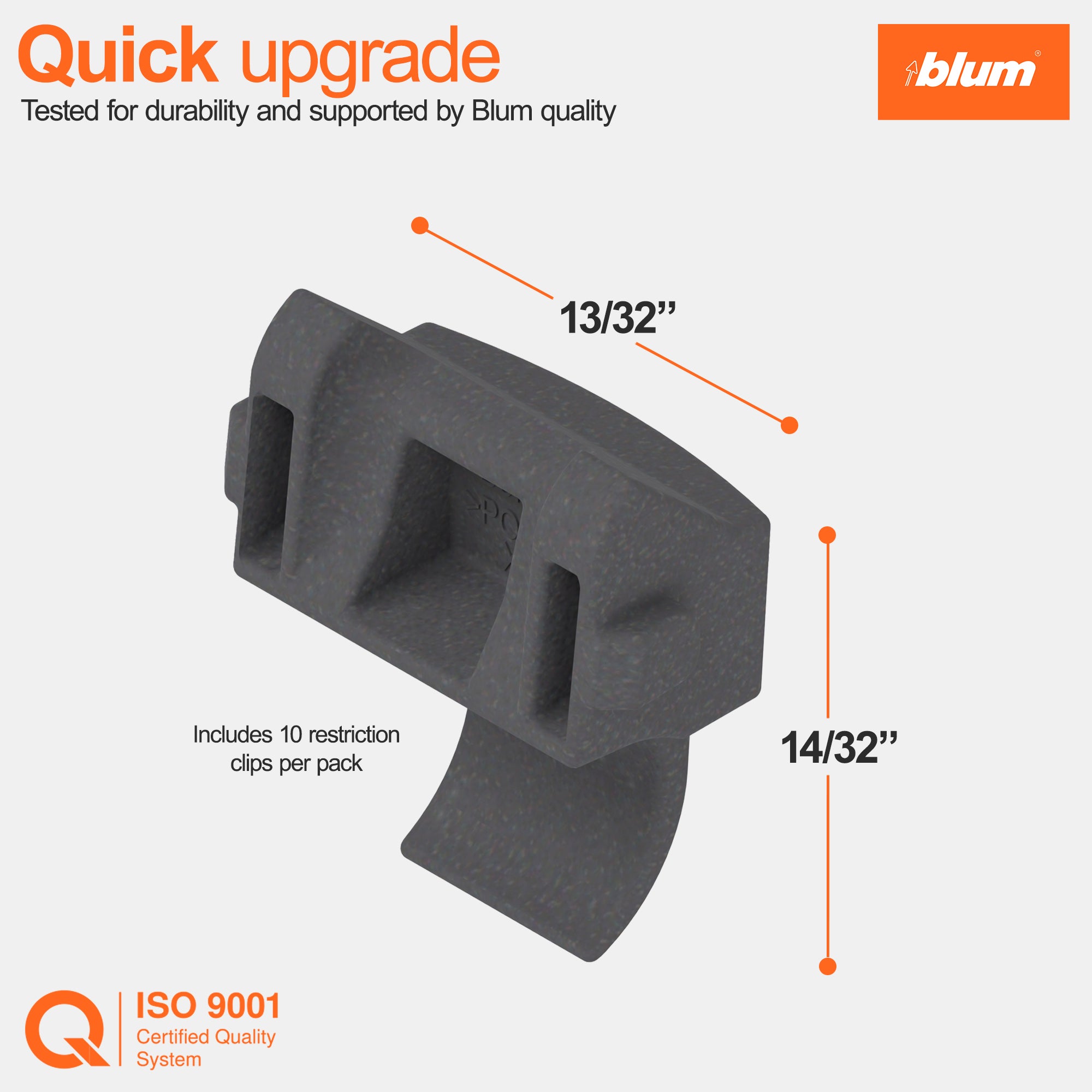 Blum 86° Opening Angle Restriction Clip, 5 Packs of 10 Clips, Plastic, Deep Gray, Compatible with COMPACT BLUMOTION & COMPACT CLIP Hinges