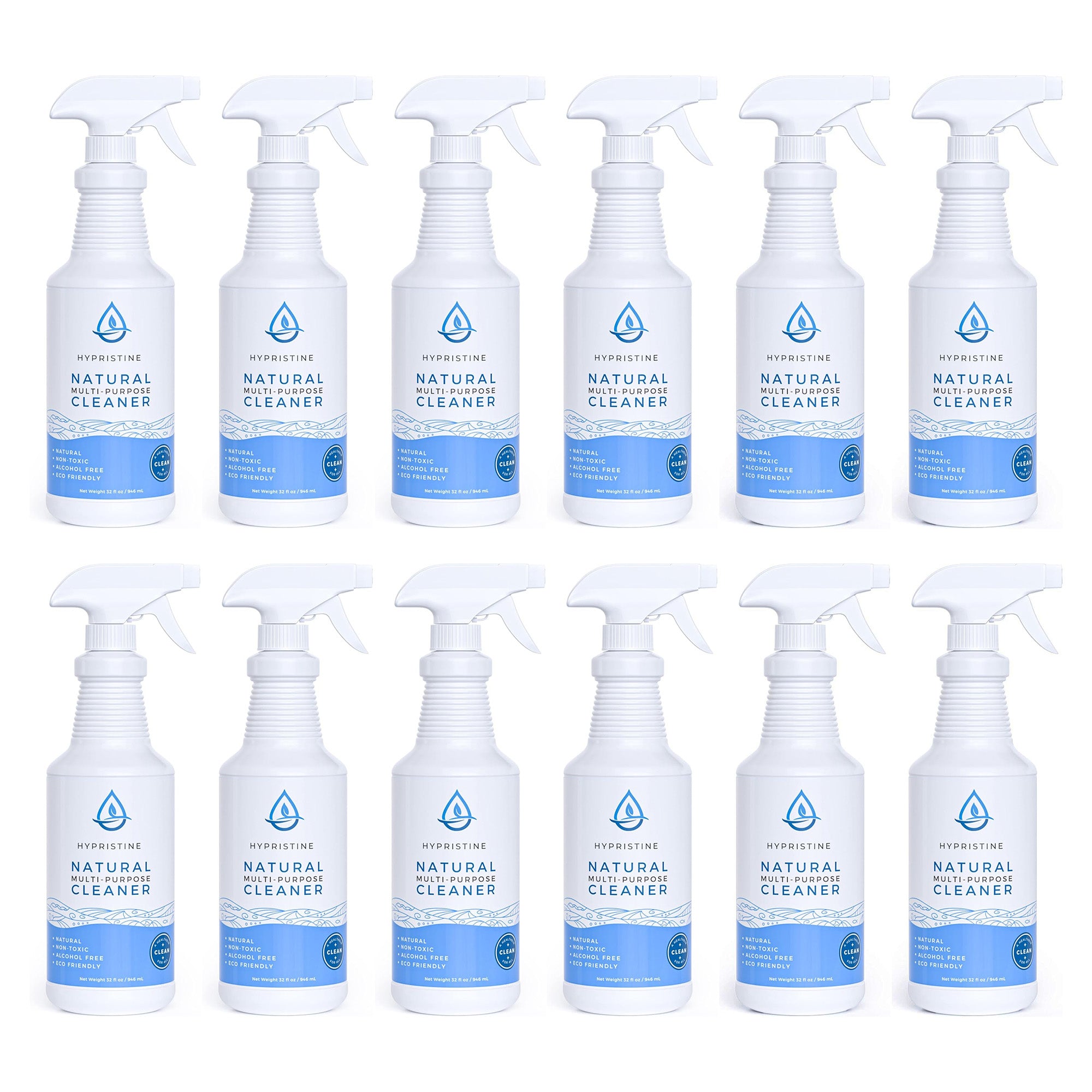 Hypristine Natural Multipurpose Surface Cleaner, 32 fl oz Spray Bottles, 12 Pack