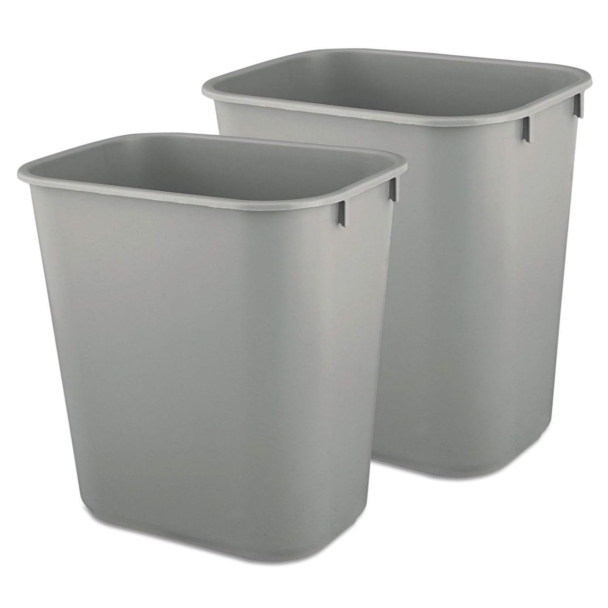 Rubbermaid Deskside Wastebasket, Plastic Trash Can, 3.5 Gallon, Gray, 2 Pack - VMInnovations