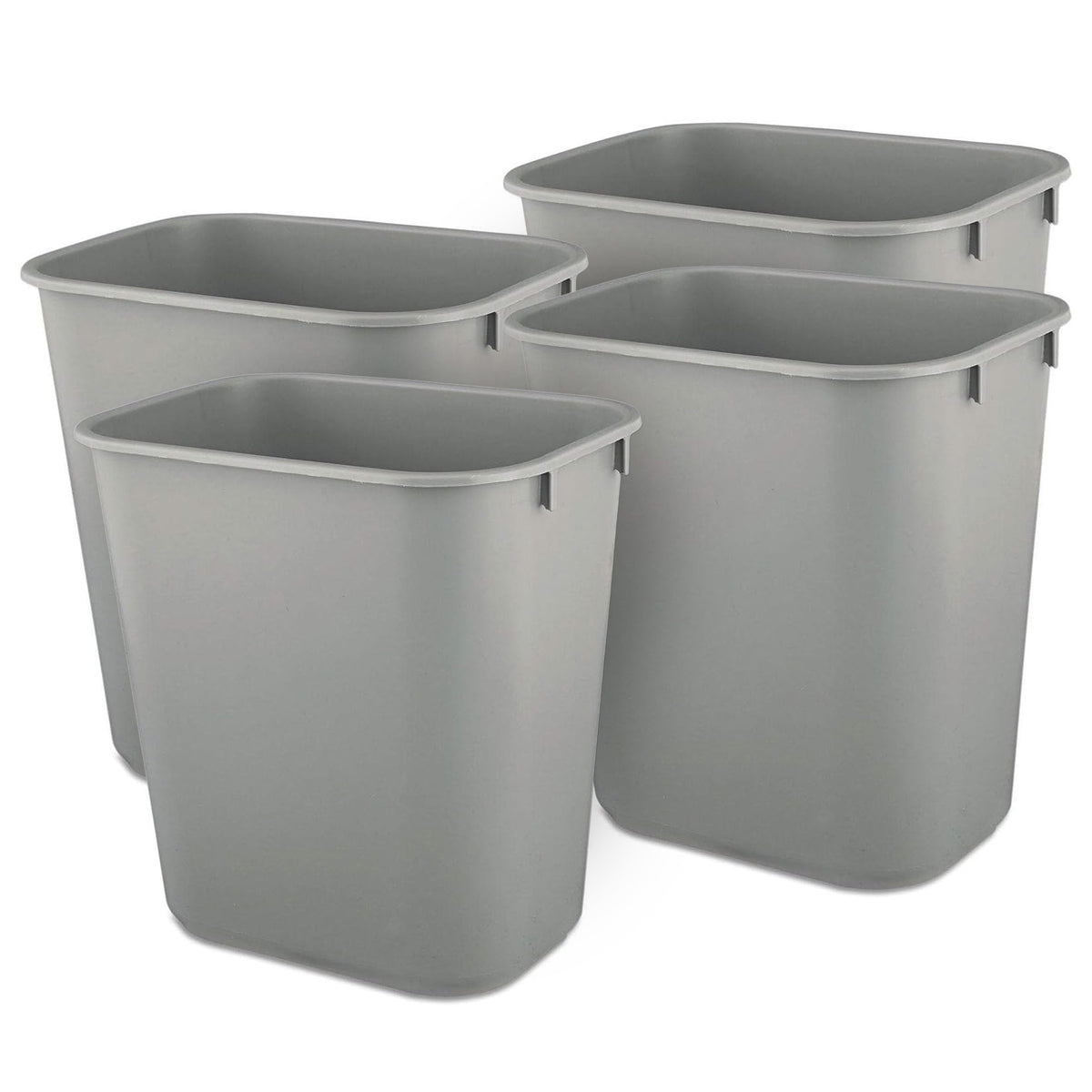 Rubbermaid Deskside Wastebasket, Plastic Trash Can, 3.5 Gallon, Gray, 4 Pack - VMInnovations