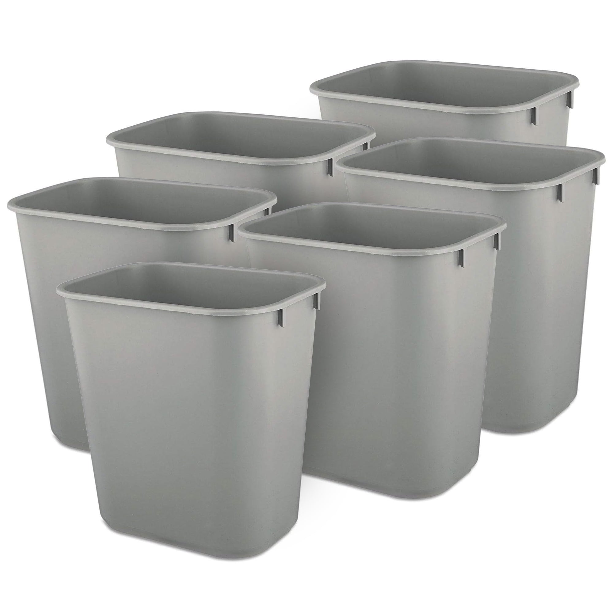 Rubbermaid Deskside Wastebasket, Plastic Trash Can, 3.5 Gallon, Gray, 6 Pack - VMInnovations