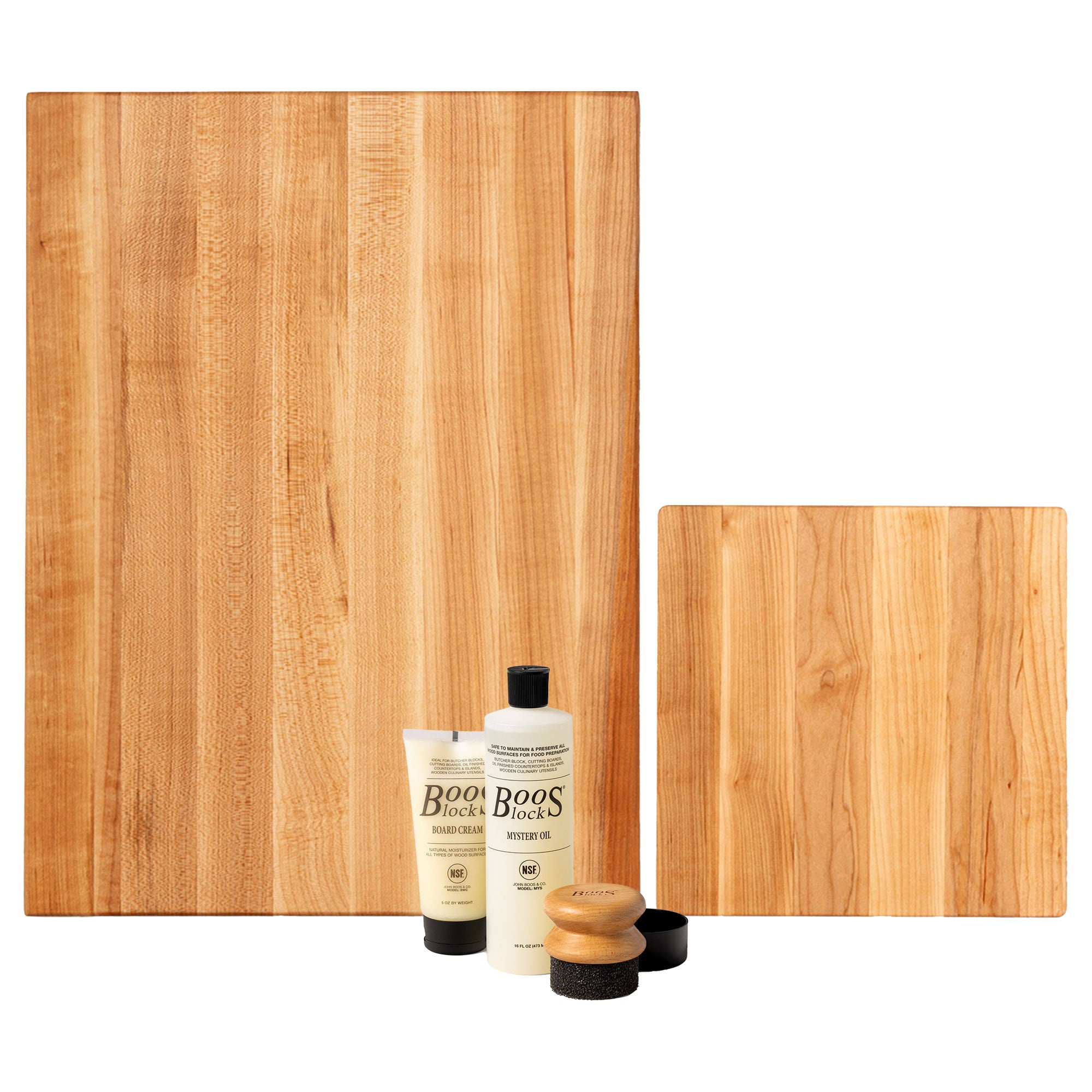 John Boos Maple 20" x 15" and 10" x 10" Carving Boards with 3 Piece Care Set - VMInnovations