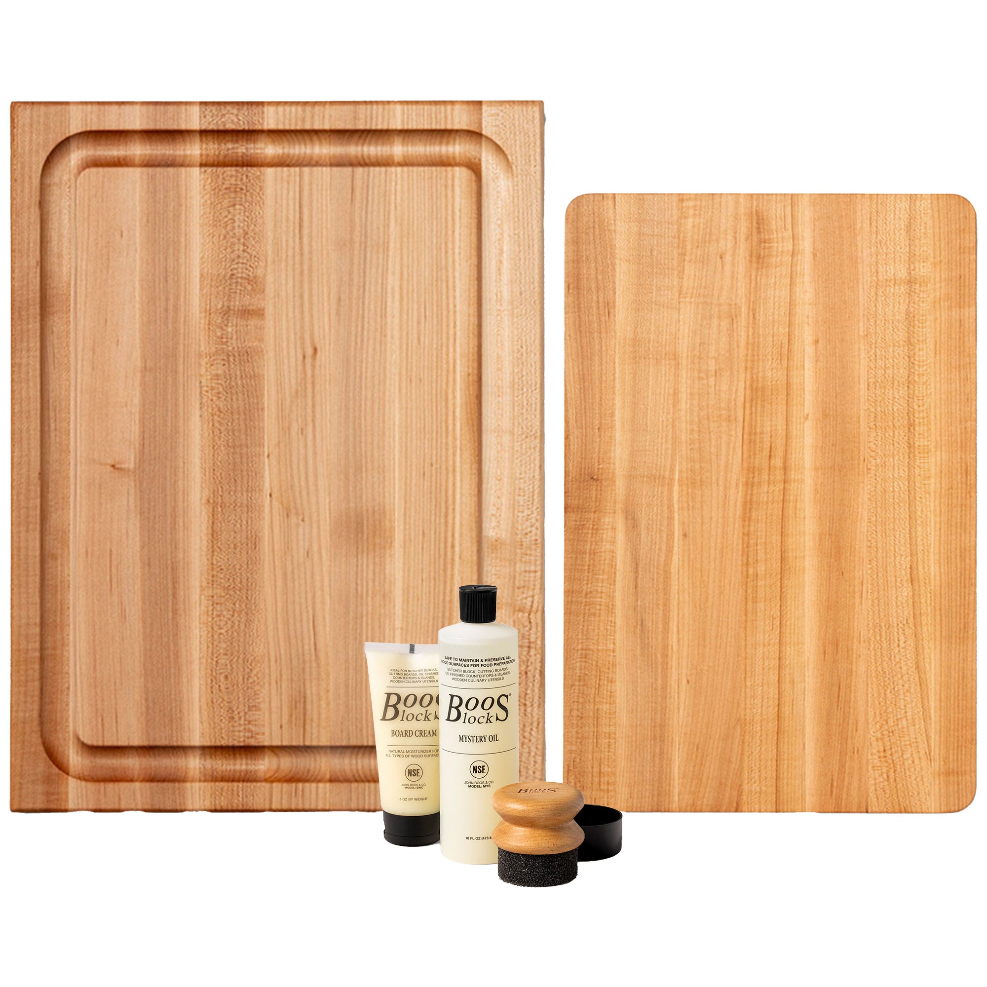 John Boos Maple 20" x 15" and 16" x 10" Carving Boards with 3 Piece Care Set - VMInnovations