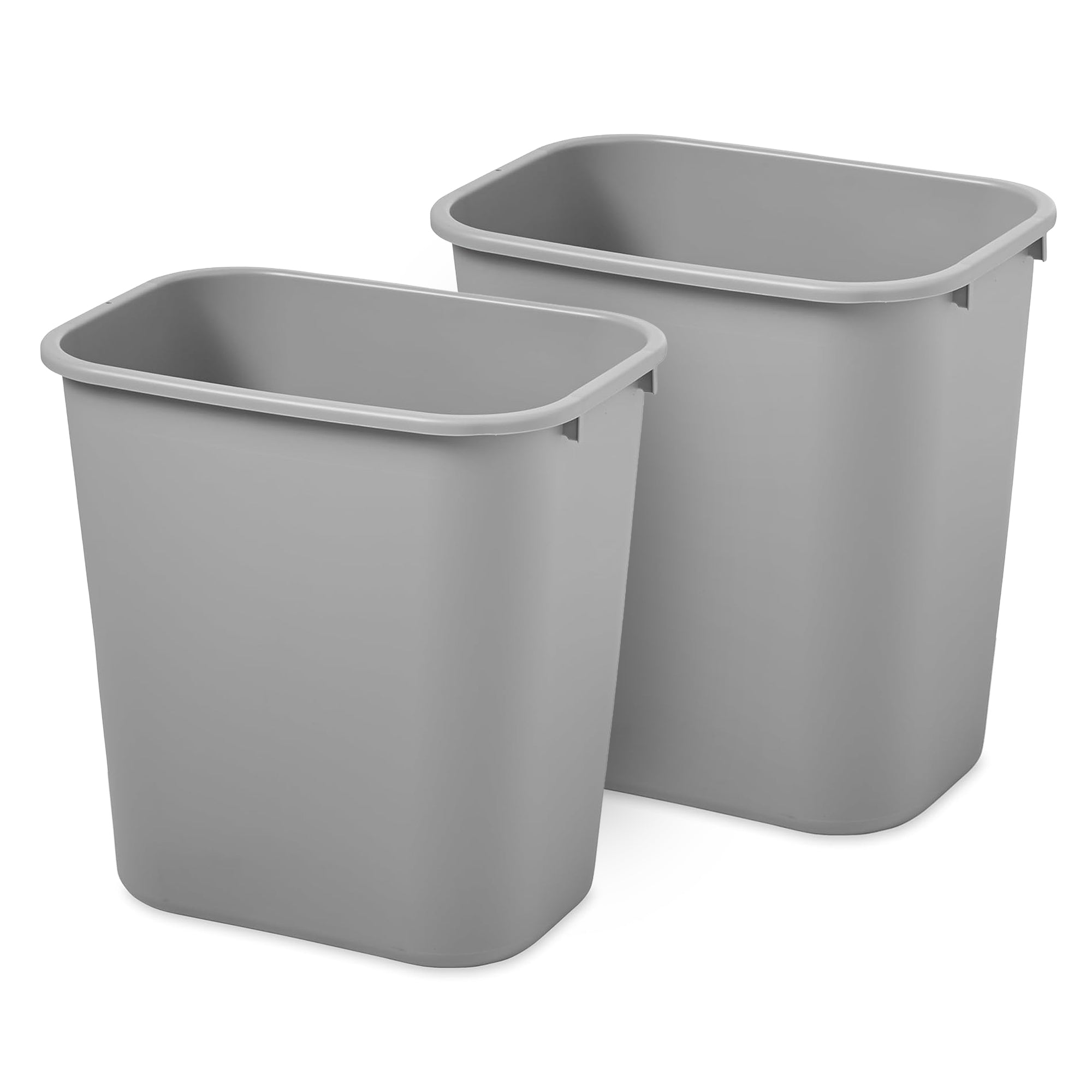 Rubbermaid Resin Wastebasket, Plastic Under Desk Trash Can, 7 Gal, Gray, 2 Pack - VMInnovations