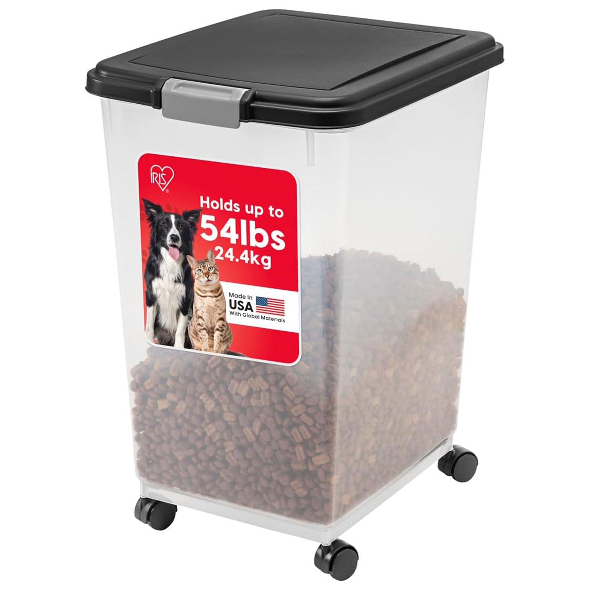 IRIS USA Pet Food Container, Airtight Bin w/Attachable Wheels, 54lbs (Open Box) - VMInnovations