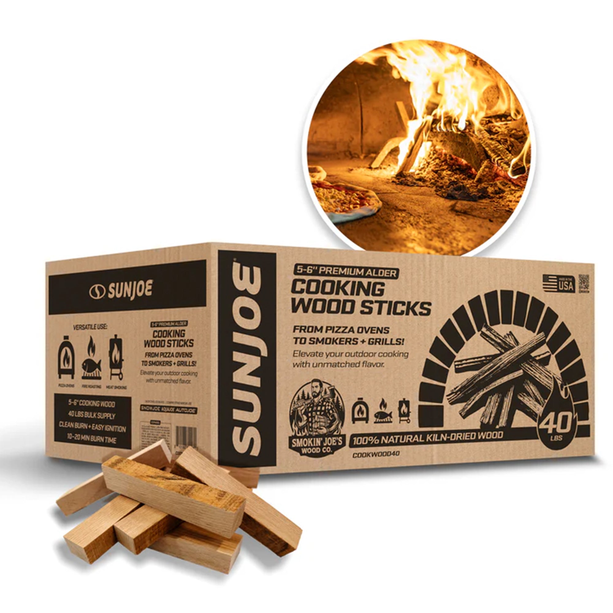 Sun Joe Cooking Sticks, Natural Kiln-Dried Alder Wood for Pizza Ovens, COOKWOOD40 - VMInnovations