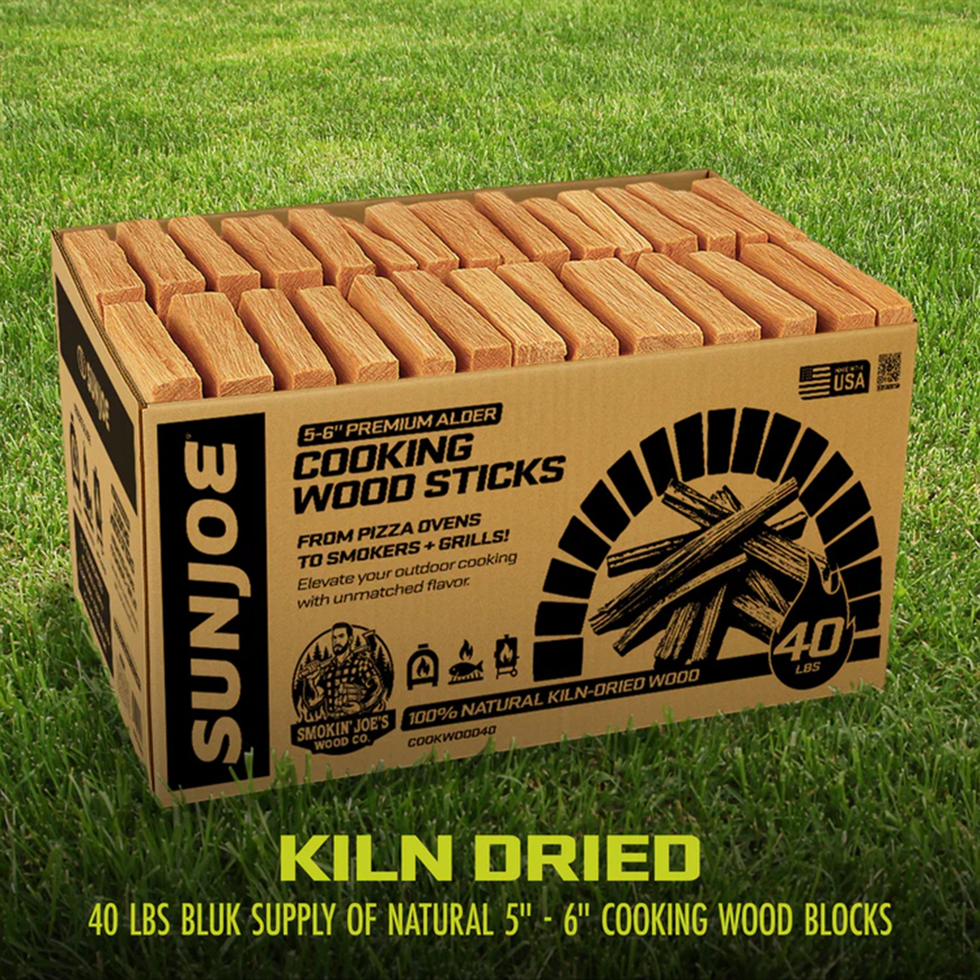 Sun Joe Cooking Sticks, Natural Kiln-Dried Alder Wood for Pizza Ovens, COOKWOOD40