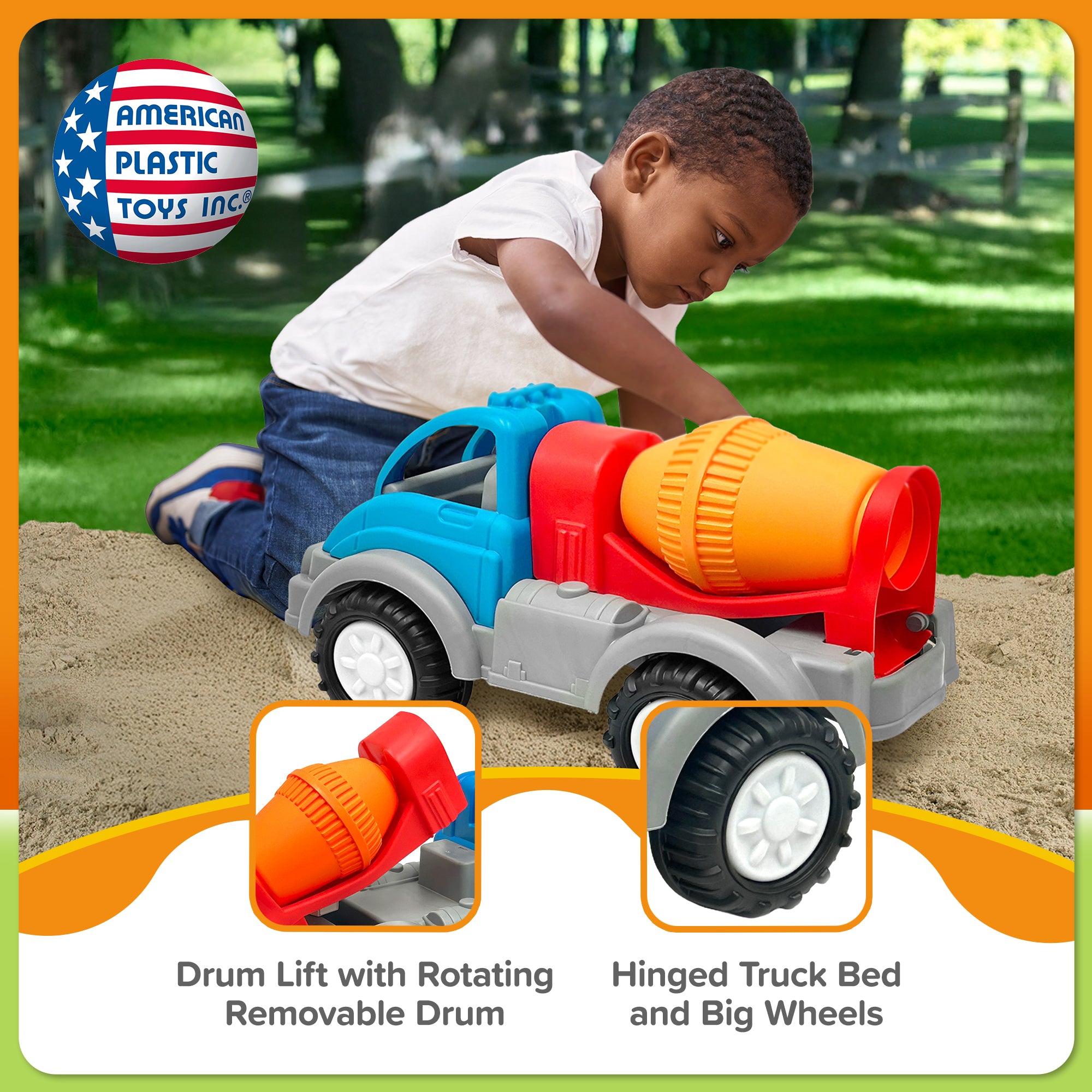 American Plastic Toys Gigantic Cement Mixer with Rotating Drum and Sturdy Wheels - VMInnovations