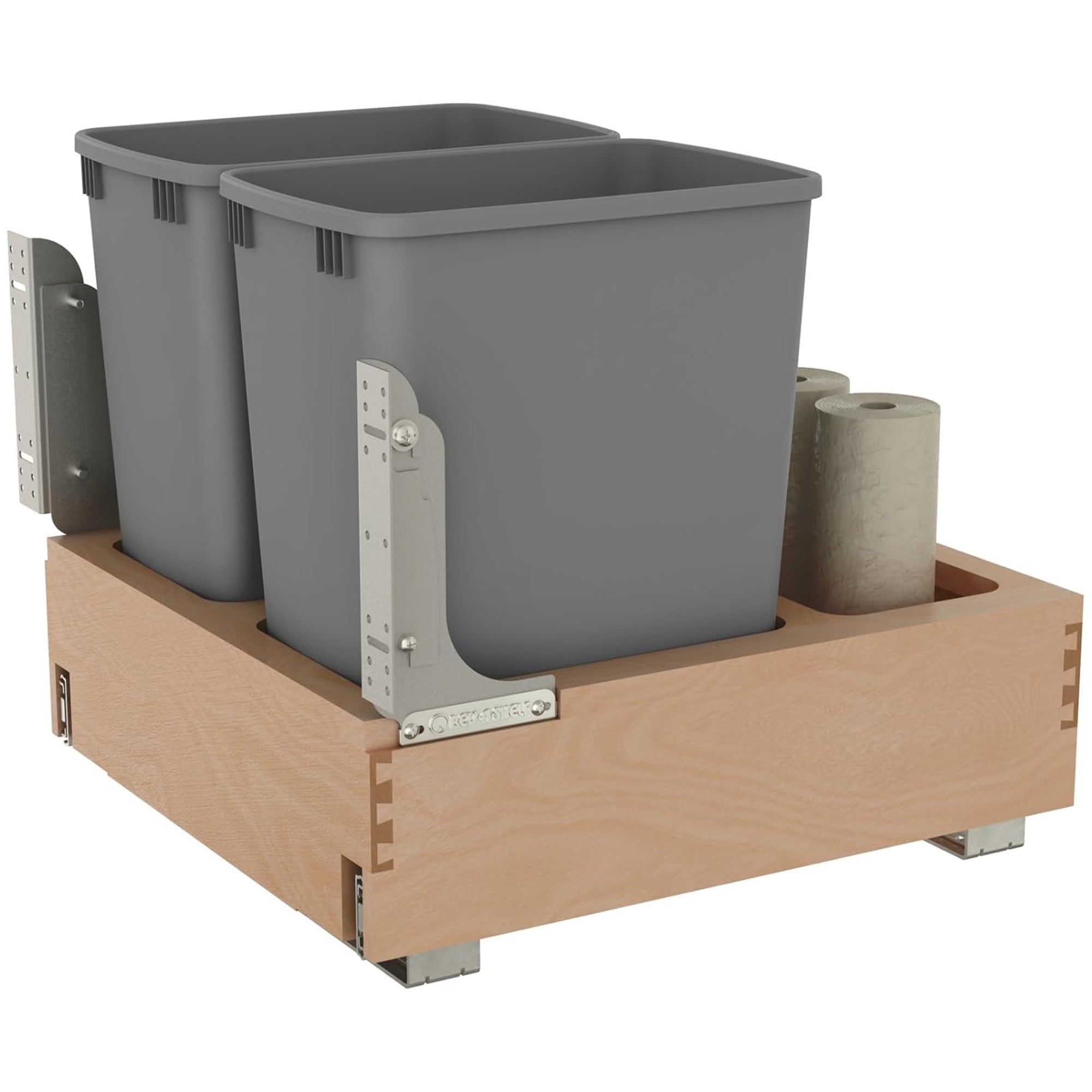 Rev-A-Shelf Wood Double Pullout Waste Container, Soft-Close, 32 qt, Silver - VMInnovations