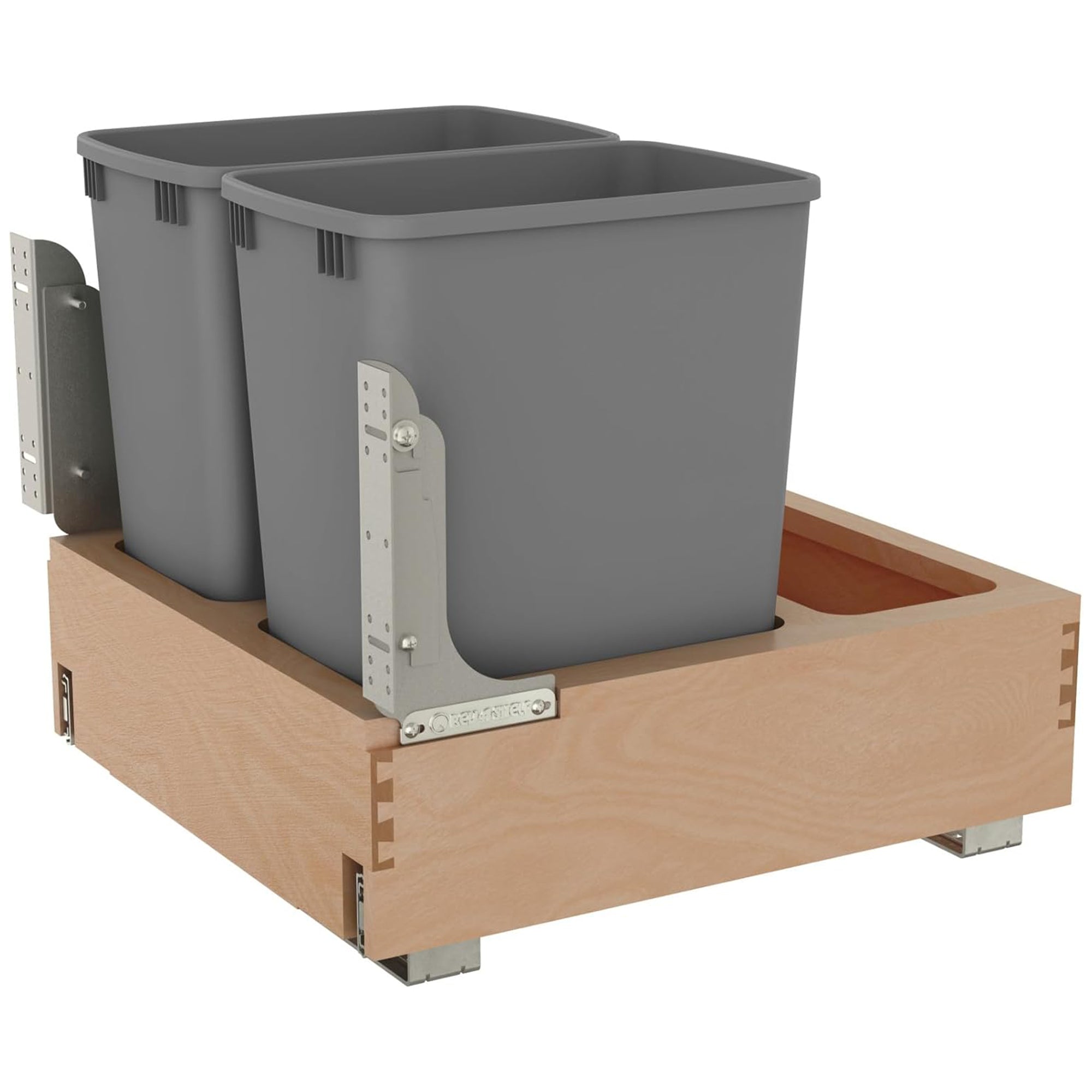 Rev-A-Shelf Wood Double Pullout Waste Container, Soft-Close, 32 qt, Silver - VMInnovations