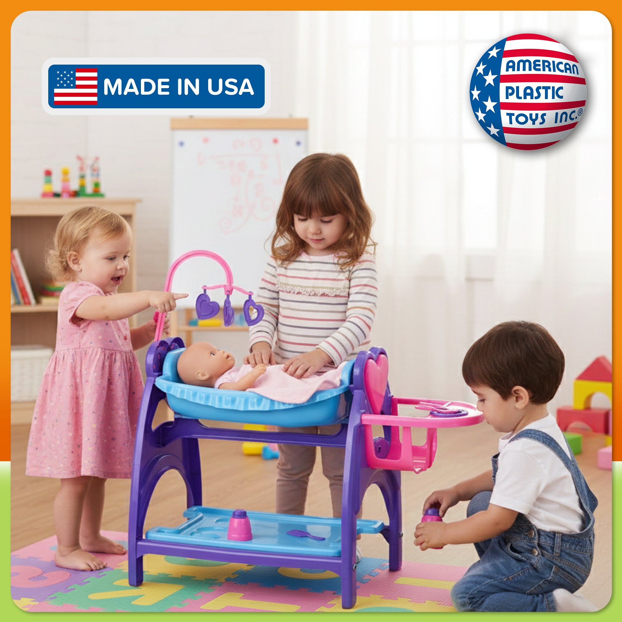 American Plastic Toys All in One Doll Nursery with Crib and Feeding Chair, Multi - VMInnovations