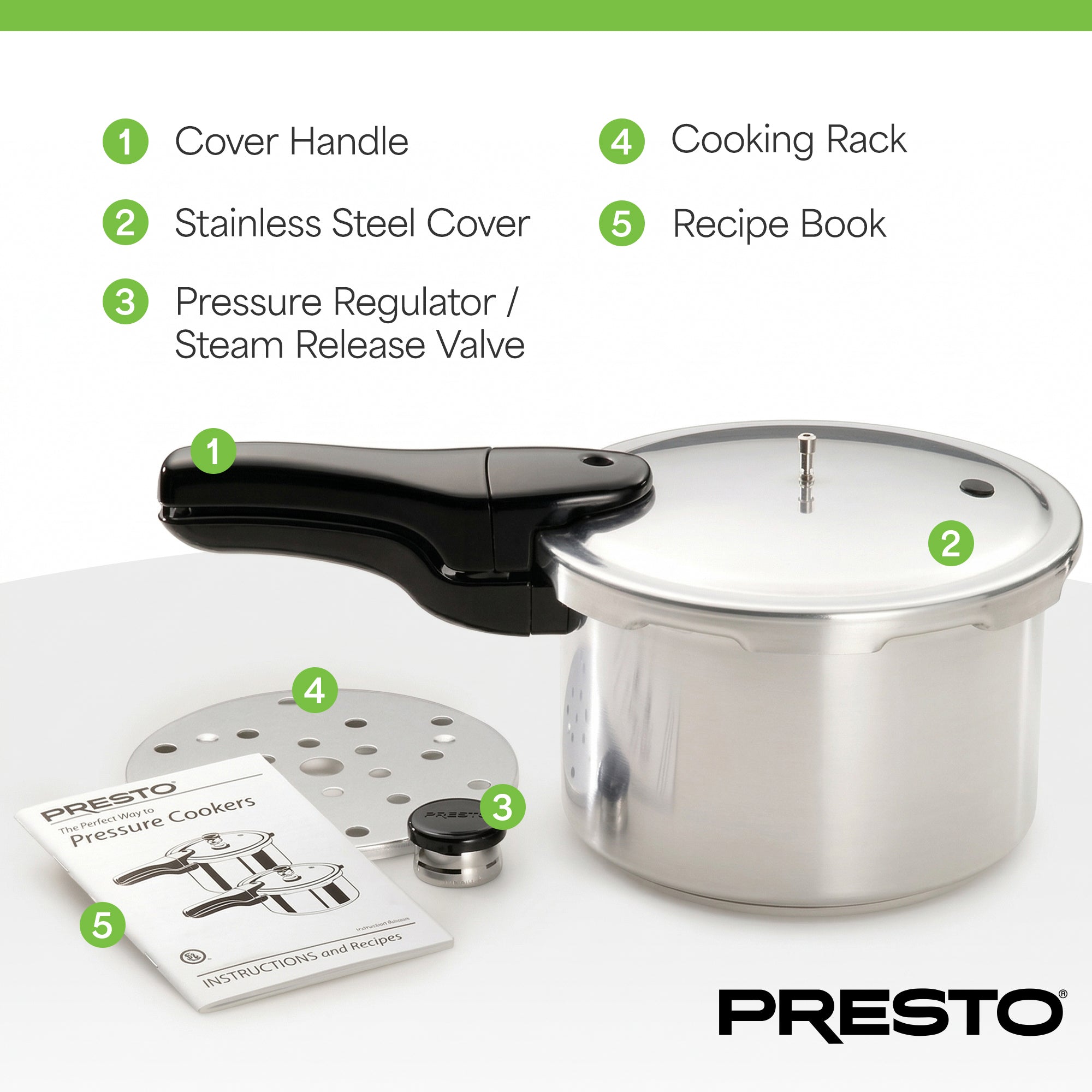 Presto 4-Quart Aluminum Pressure Cooker, Stove Top Fast Cooking Pot with Rack - VMInnovations