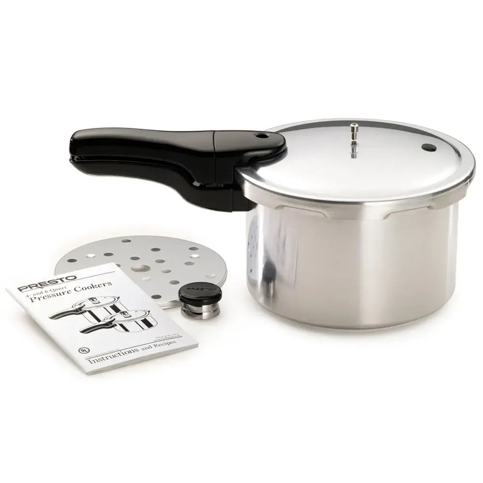 Presto 4-Quart Aluminum Pressure Cooker, Stove Top Fast Cooking Pot with Rack - VMInnovations