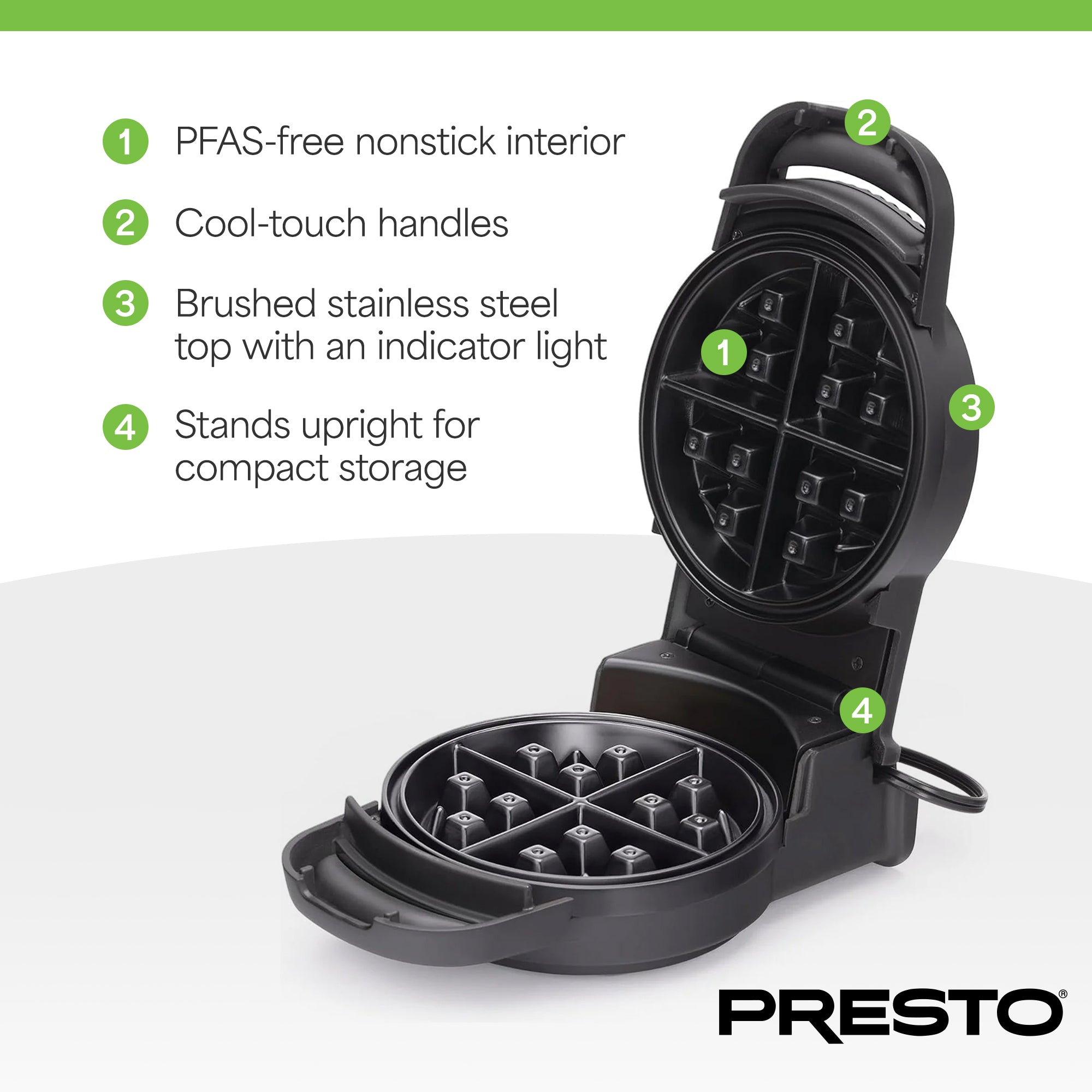 Presto Flip Belgian Waffle Maker, Non-Stick Stainless Steel Kitchen Appliance - VMInnovations