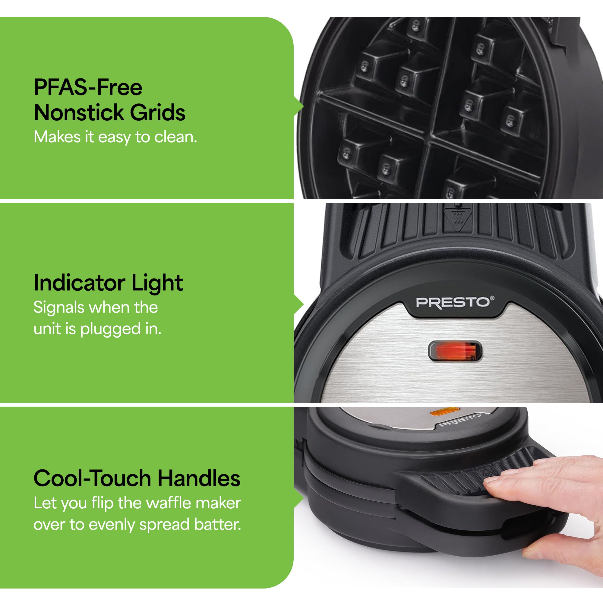 Presto Flip Belgian Waffle Maker, Non-Stick Stainless Steel Kitchen Appliance - VMInnovations
