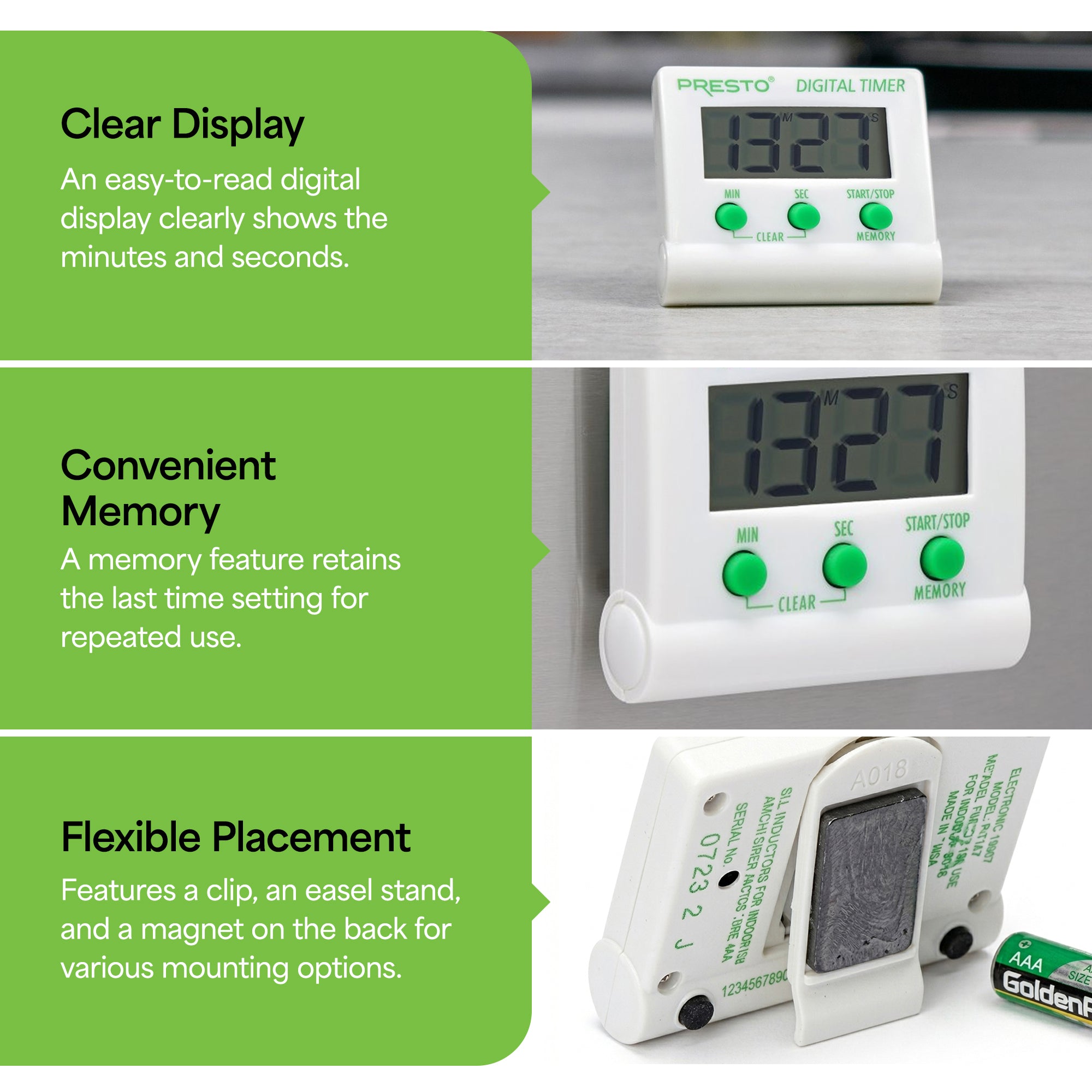Presto Electronic Digital Timer, Portable LCD Display Stopwatch w/ Alarm Signal - VMInnovations