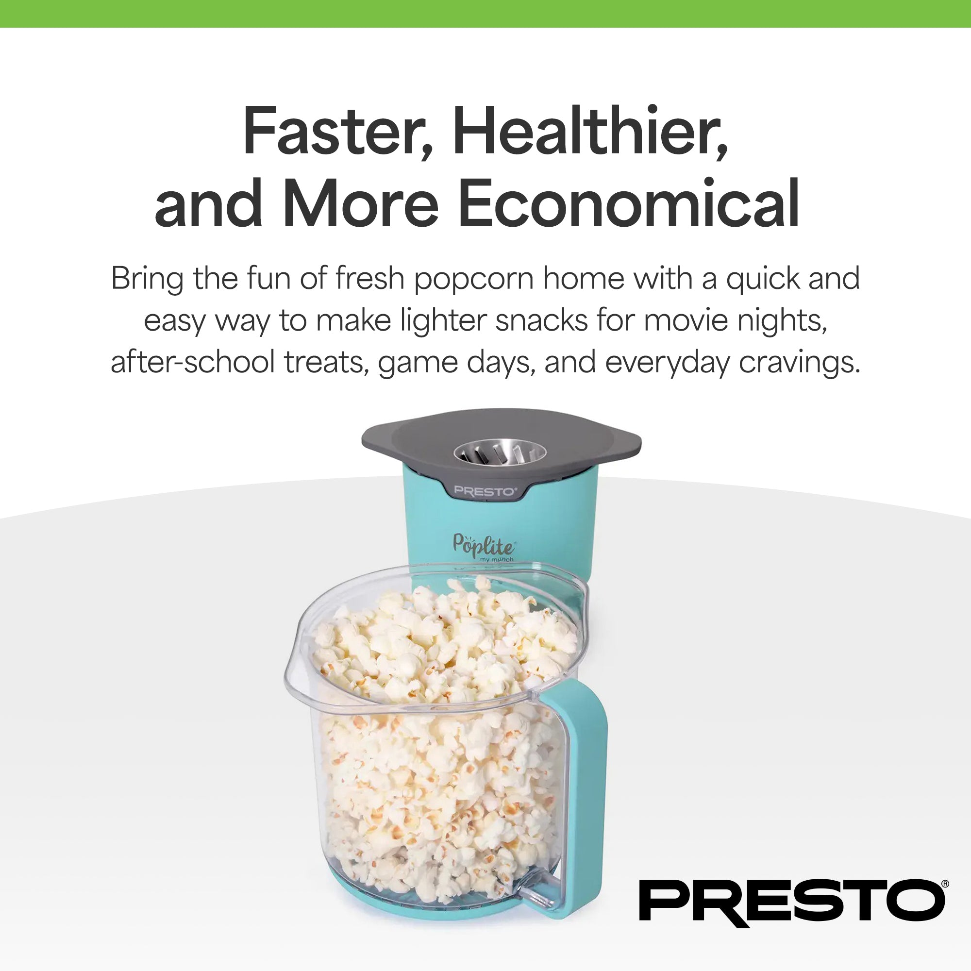 Presto PopLite Hot Air Corn Popper, Natural Quick Popcorn Maker, 8 Cups, Aqua - VMInnovations