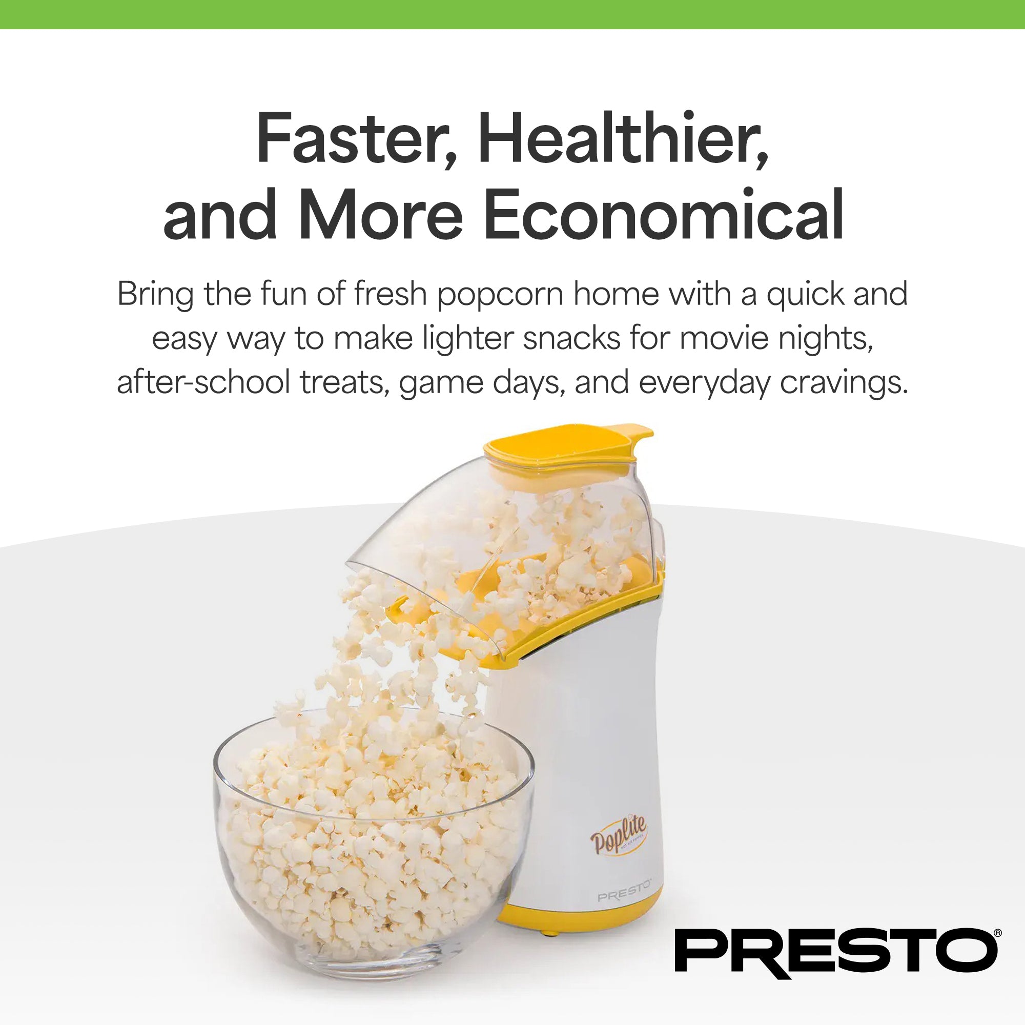 Presto PopLite Hot Air Corn Popper, Natural Quick Popcorn Maker, 18 Cups, Yellow - VMInnovations