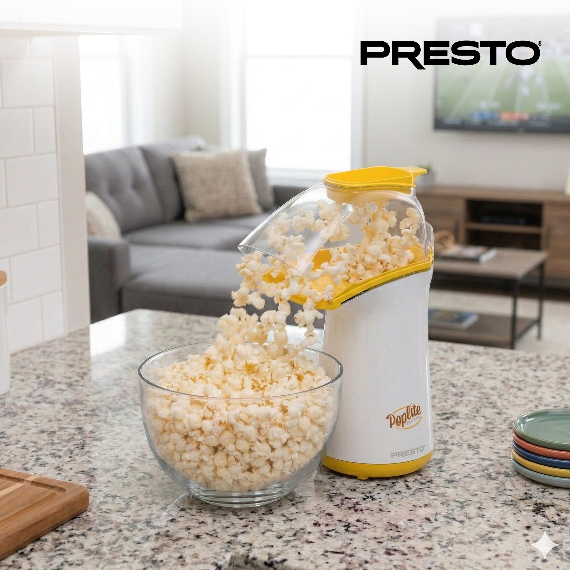 Presto PopLite Hot Air Corn Popper, Natural Quick Popcorn Maker, 18 Cups, Yellow - VMInnovations
