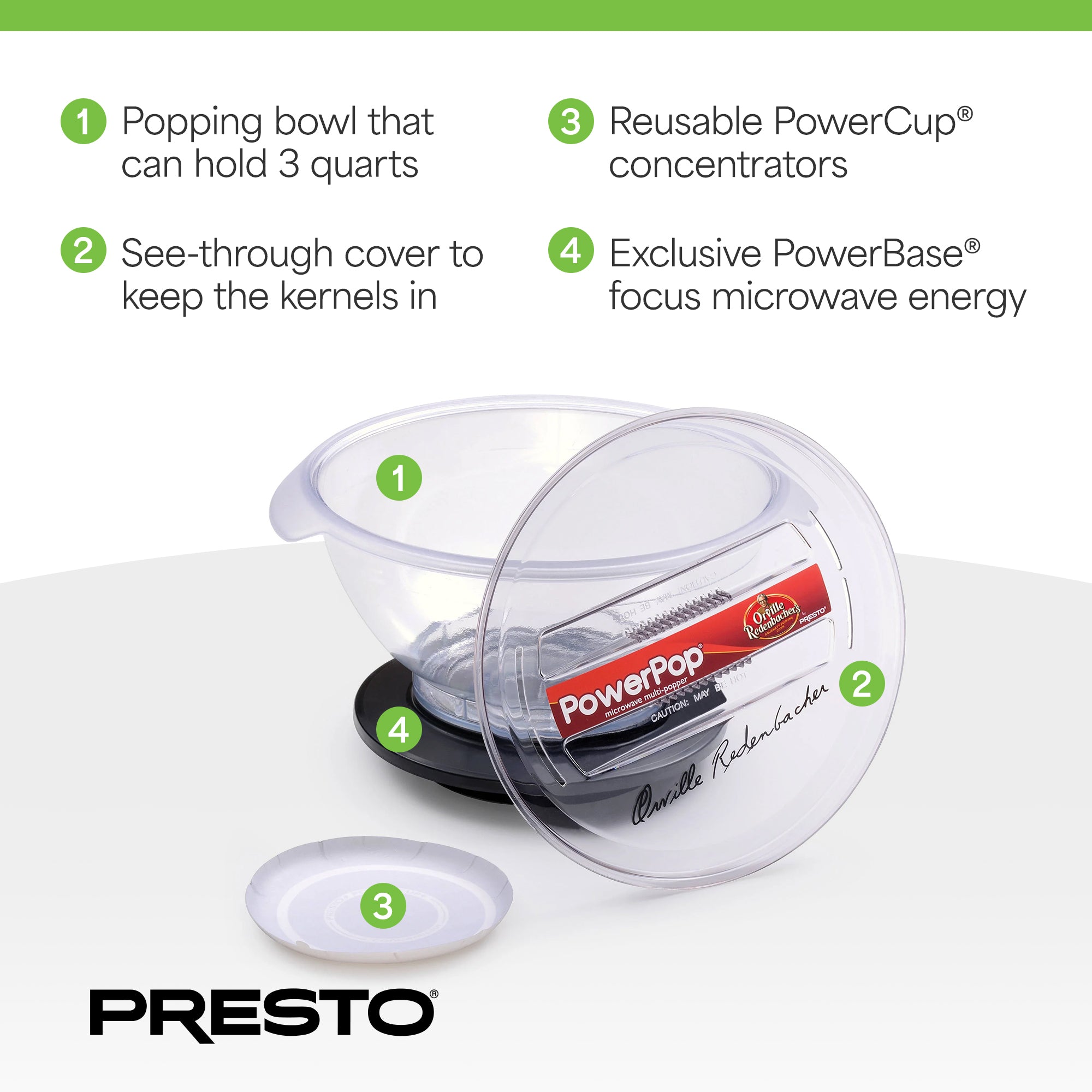 Presto PowerPop Microwave Popcorn Popper, Quick Popcorn Maker, 3 Quarts, Black - VMInnovations