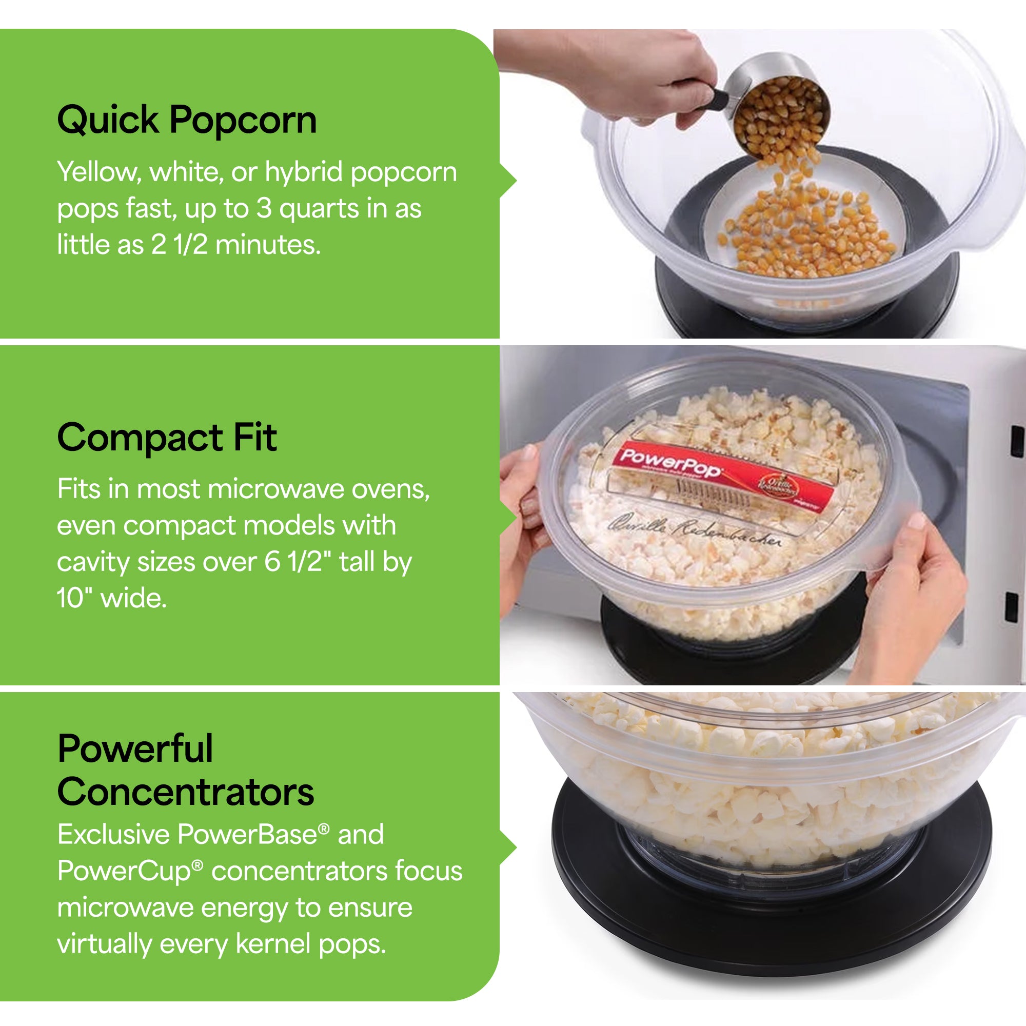 Presto PowerPop Microwave Popcorn Popper, Quick Popcorn Maker, 3 Quarts, Black - VMInnovations
