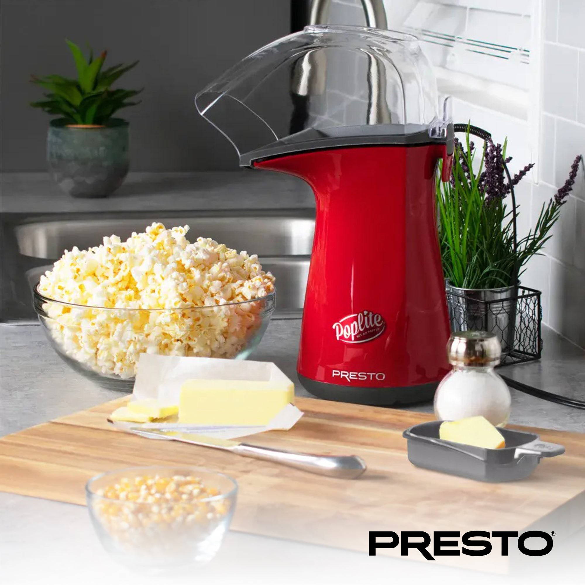 Presto PopLite Hot Air Corn Popper, Natural Quick Popcorn Maker, 18 Cups, Red - VMInnovations