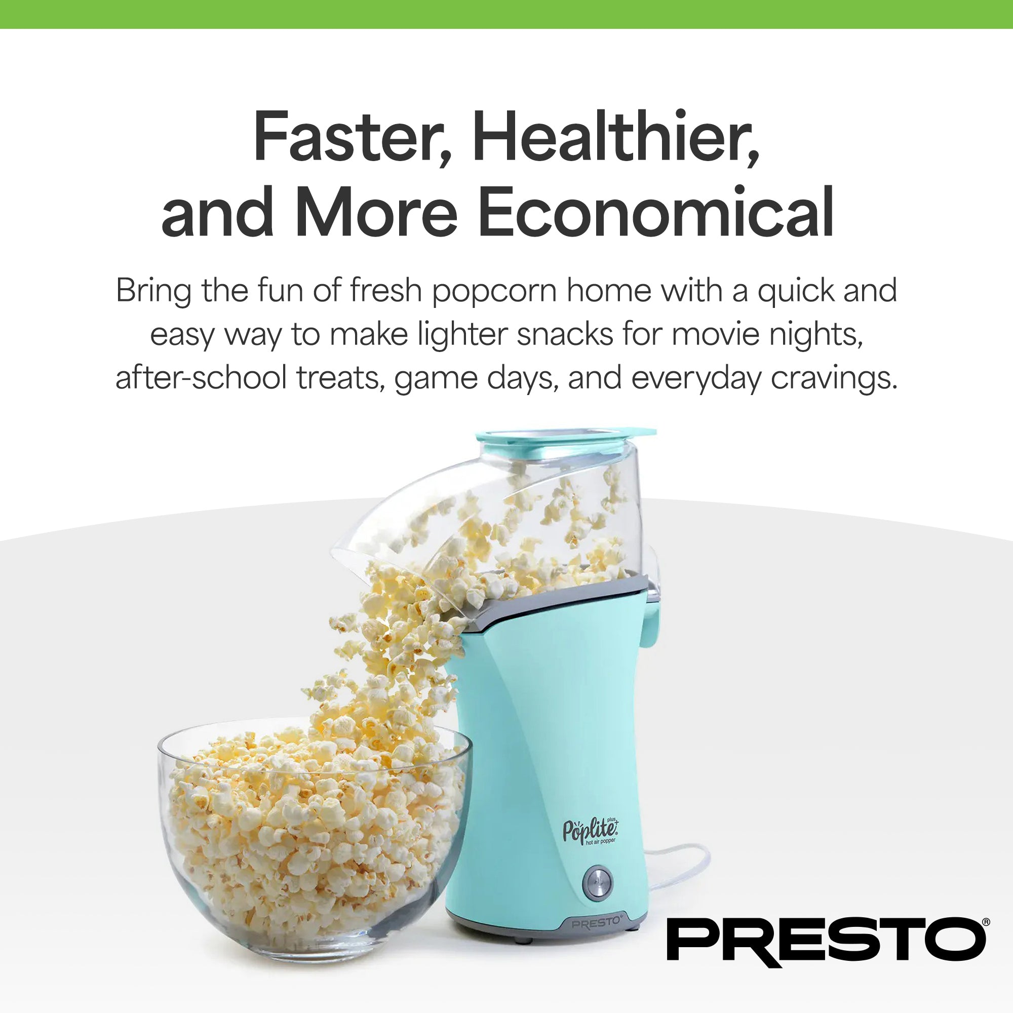 Presto PopLite Hot Air Corn Popper, Natural Quick Popcorn Maker, 18 Cups, Aqua - VMInnovations