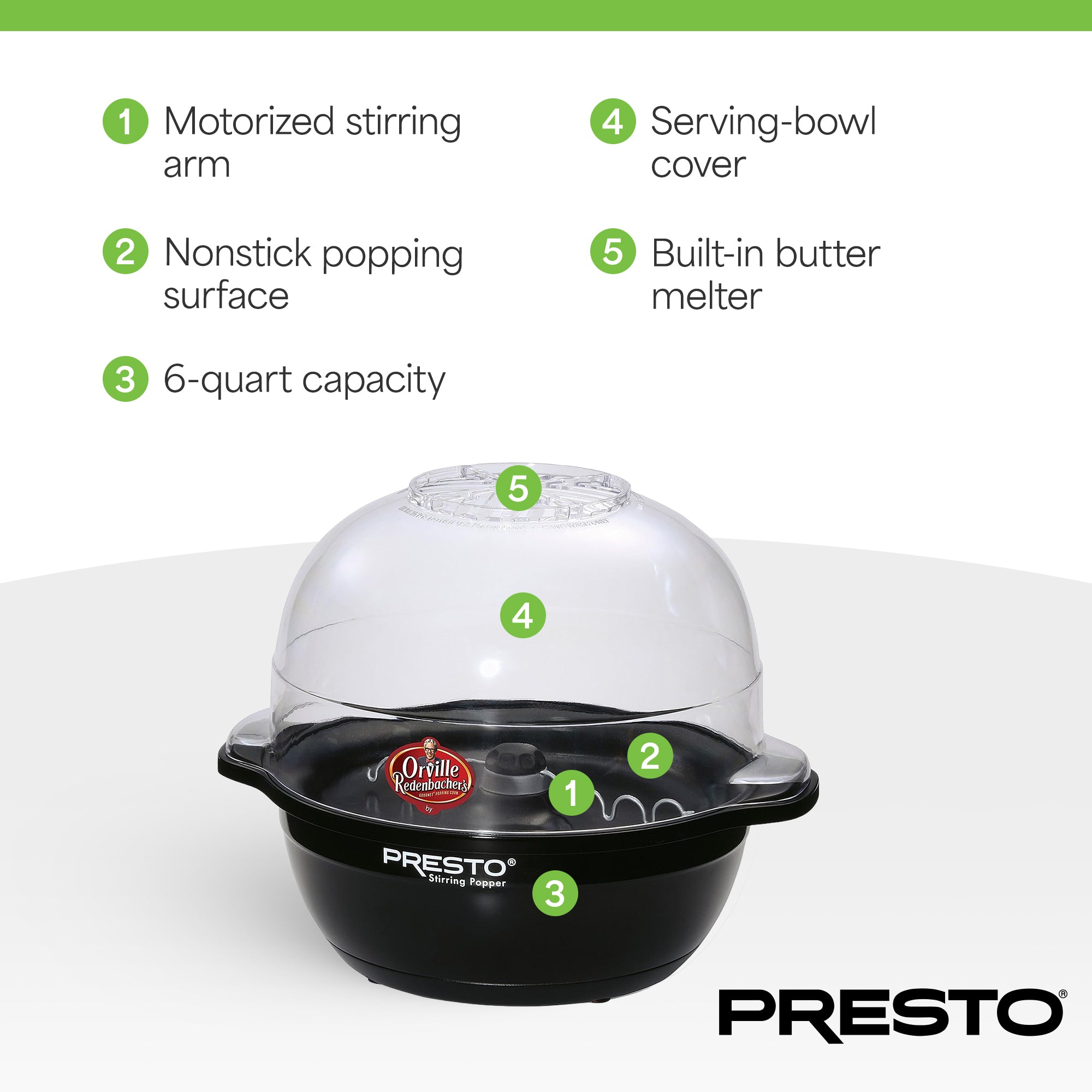 Presto Orville Redenbacher's Stirring Popper, Nonstick Popcorn Maker, 6 Quart (Open Box)