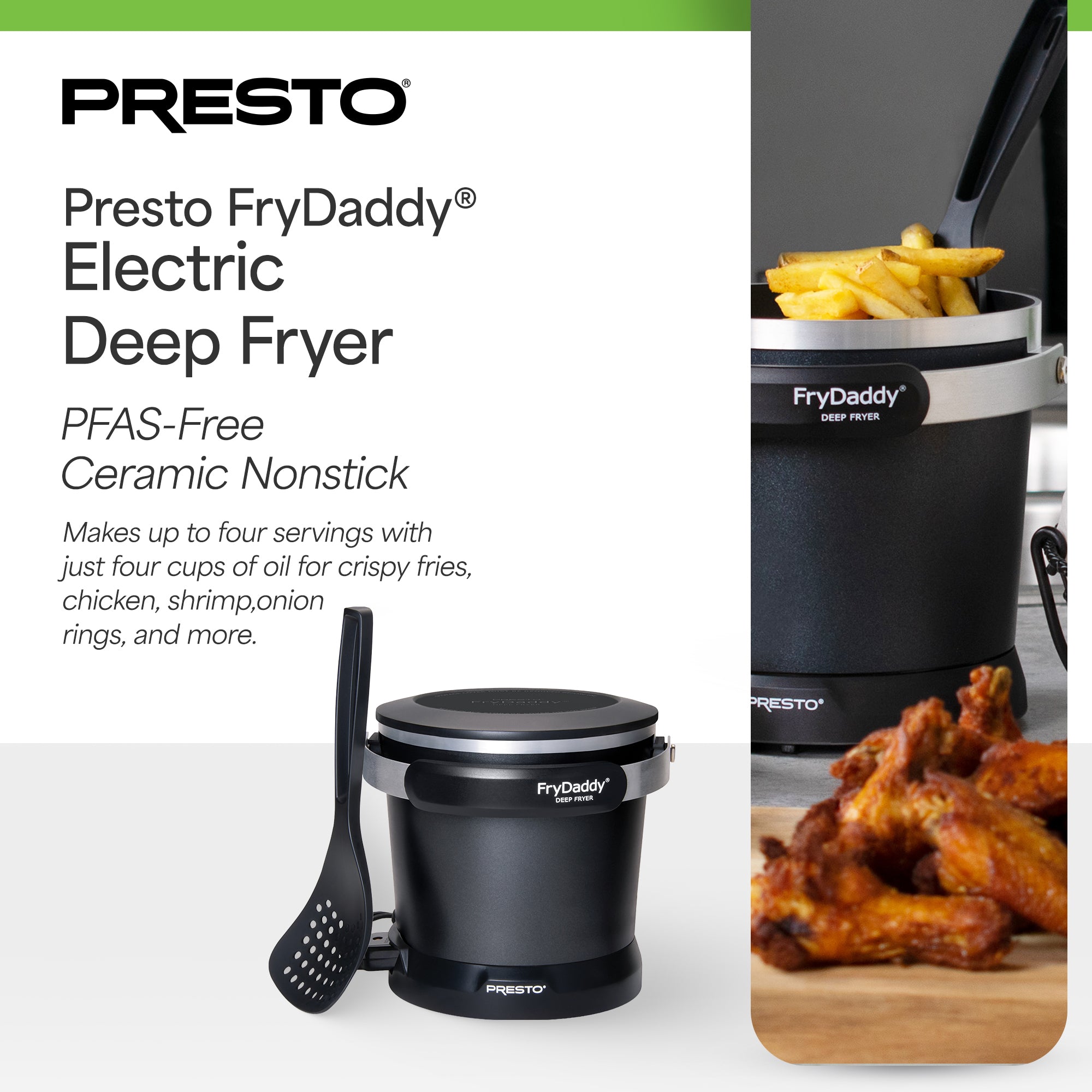 Presto FryDaddy Electric Deep Fryer, Ceramic Nonstick, 4-Cup Oil Capacity, Black (Open Box)