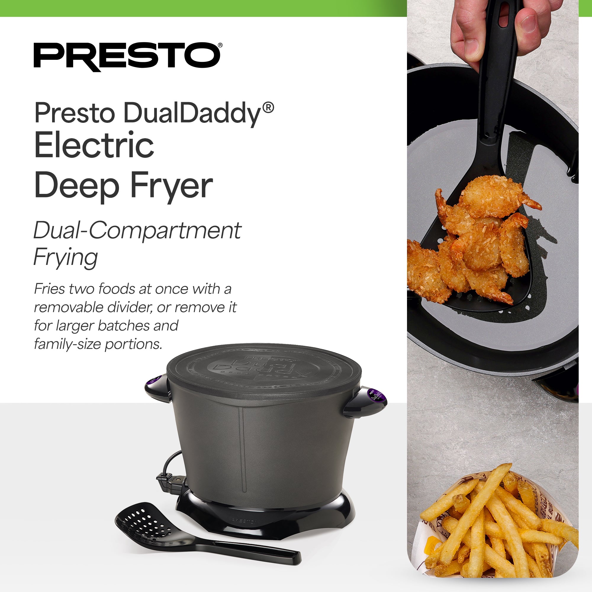 Presto DualDaddy Electric Deep Fryer with Divider, Ceramic Nonstick (Open Box)