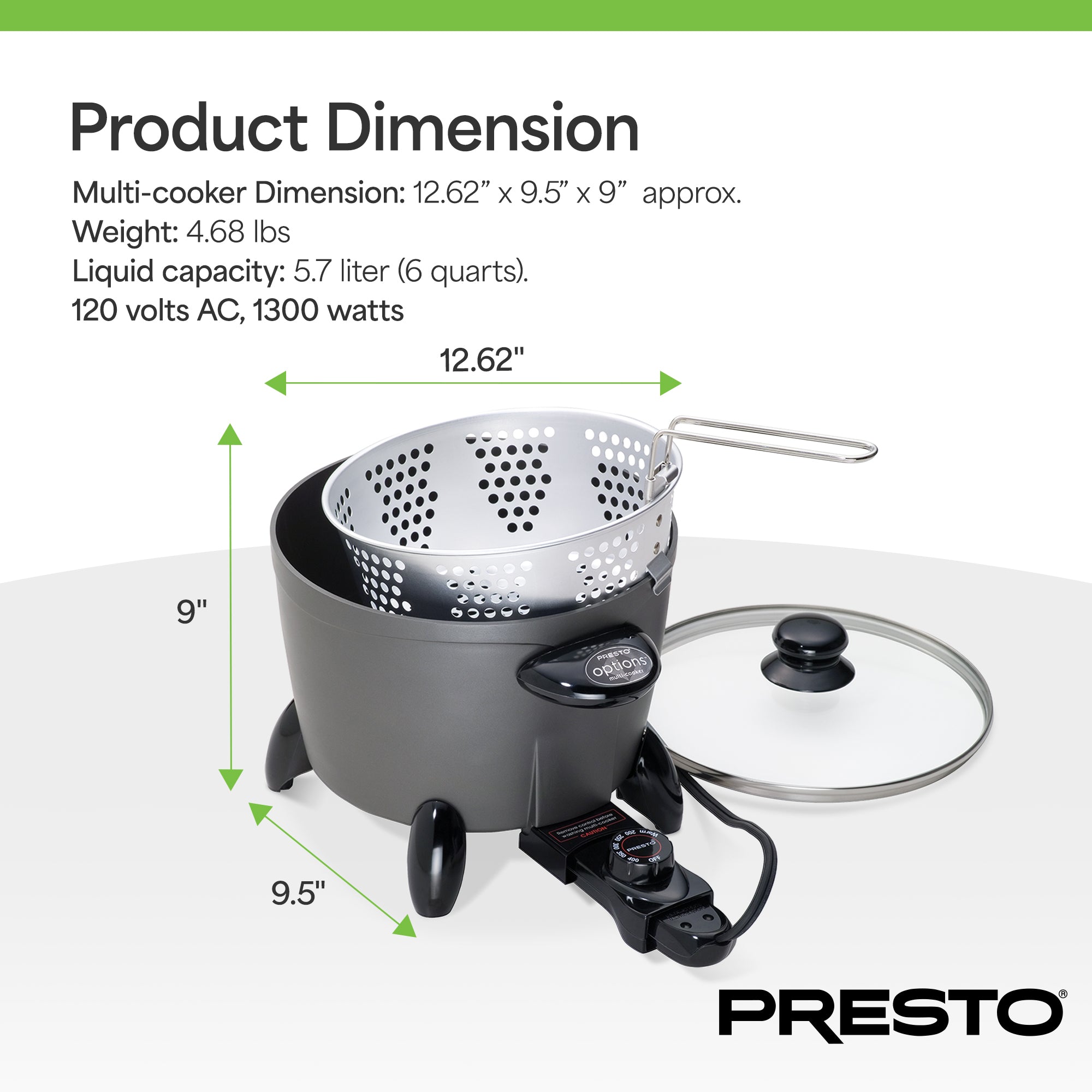 Presto Electric Multi Cooker & Steamer W Ceramic Nonstick Finish (Open Box)